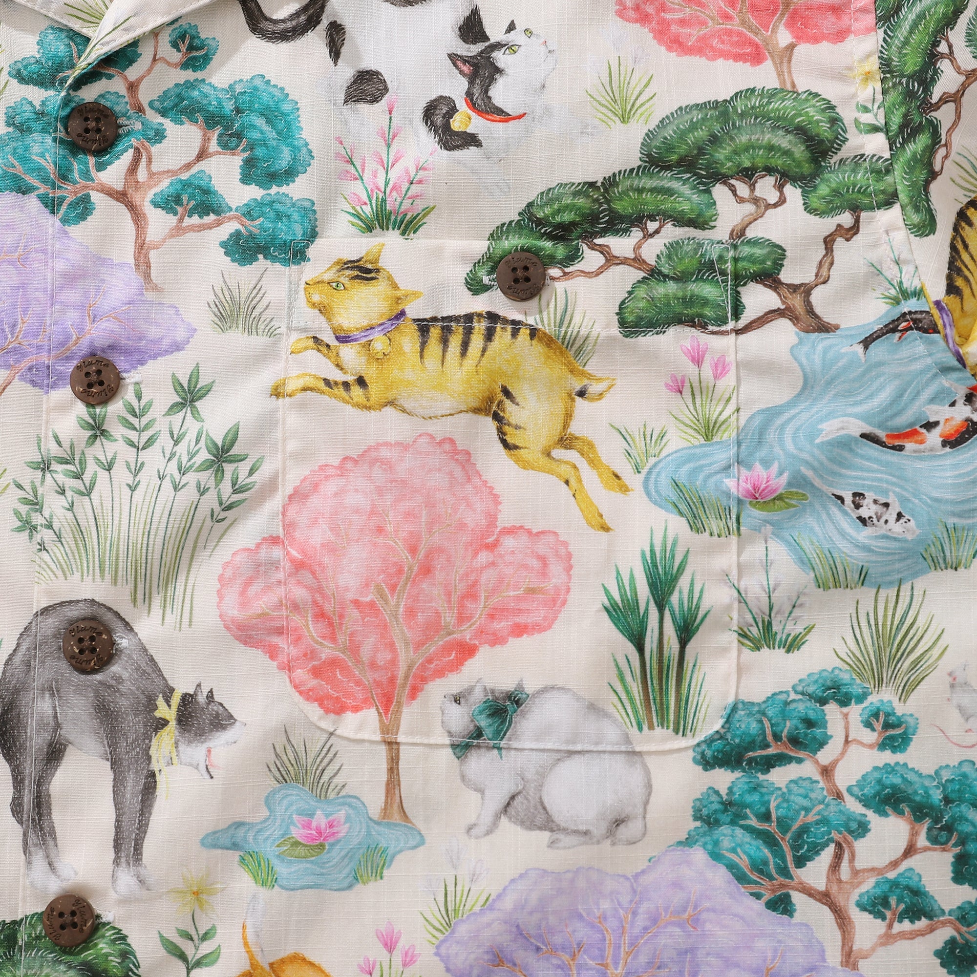 Japanische Hawaiian-Shirt für Männer Ukiyo-e Katzen Druck Shirt Camp Kragen 100% Baumwolle Shirt