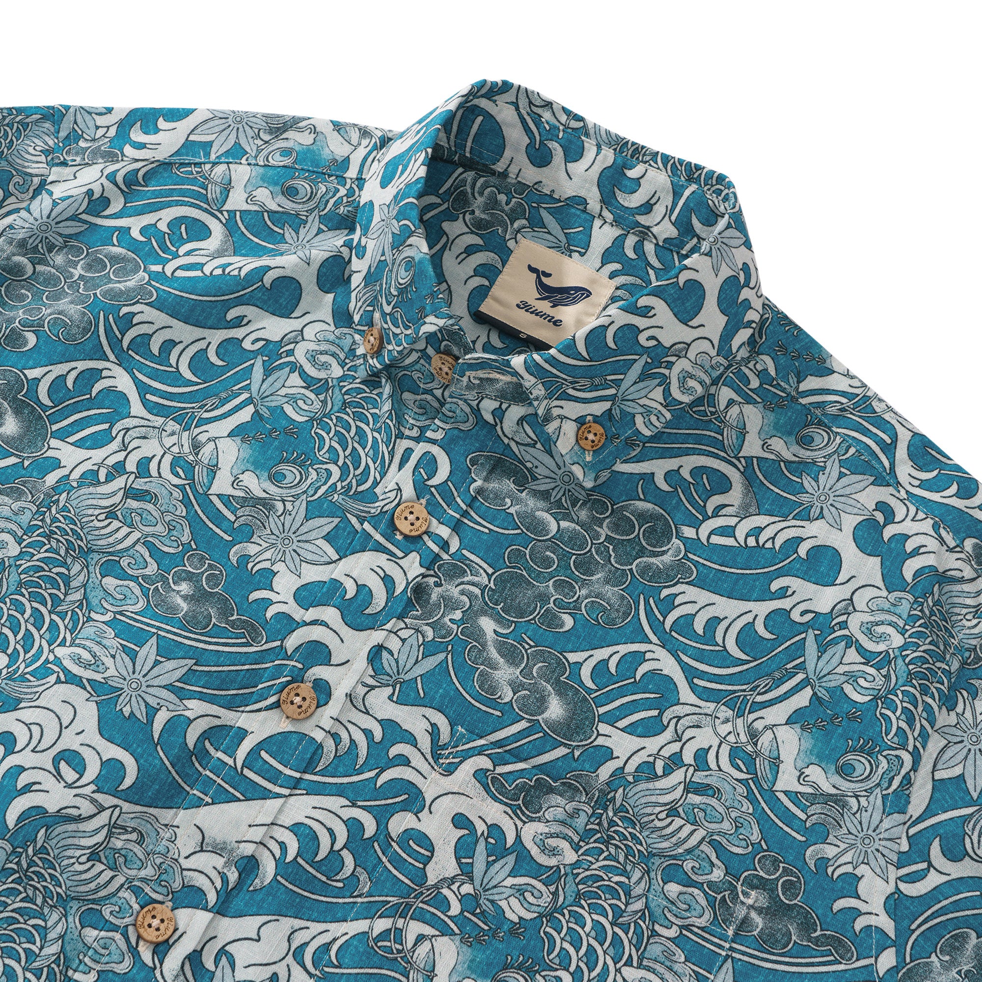 Koi Dance dans les Nuages Chemise à Manches Longues Aloha Hawaiian 100% Coton pour Hommes