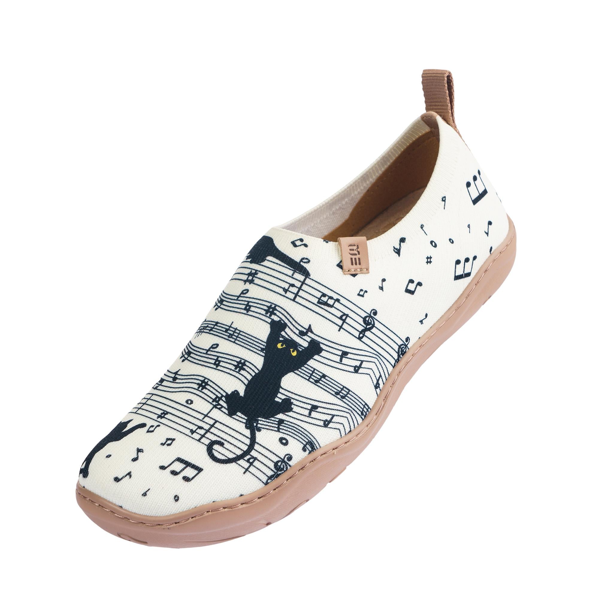 Yiume Women's Art Slip-On Shoes Comfortable Breathable Knit Casual Footwear,Black Cat Melody