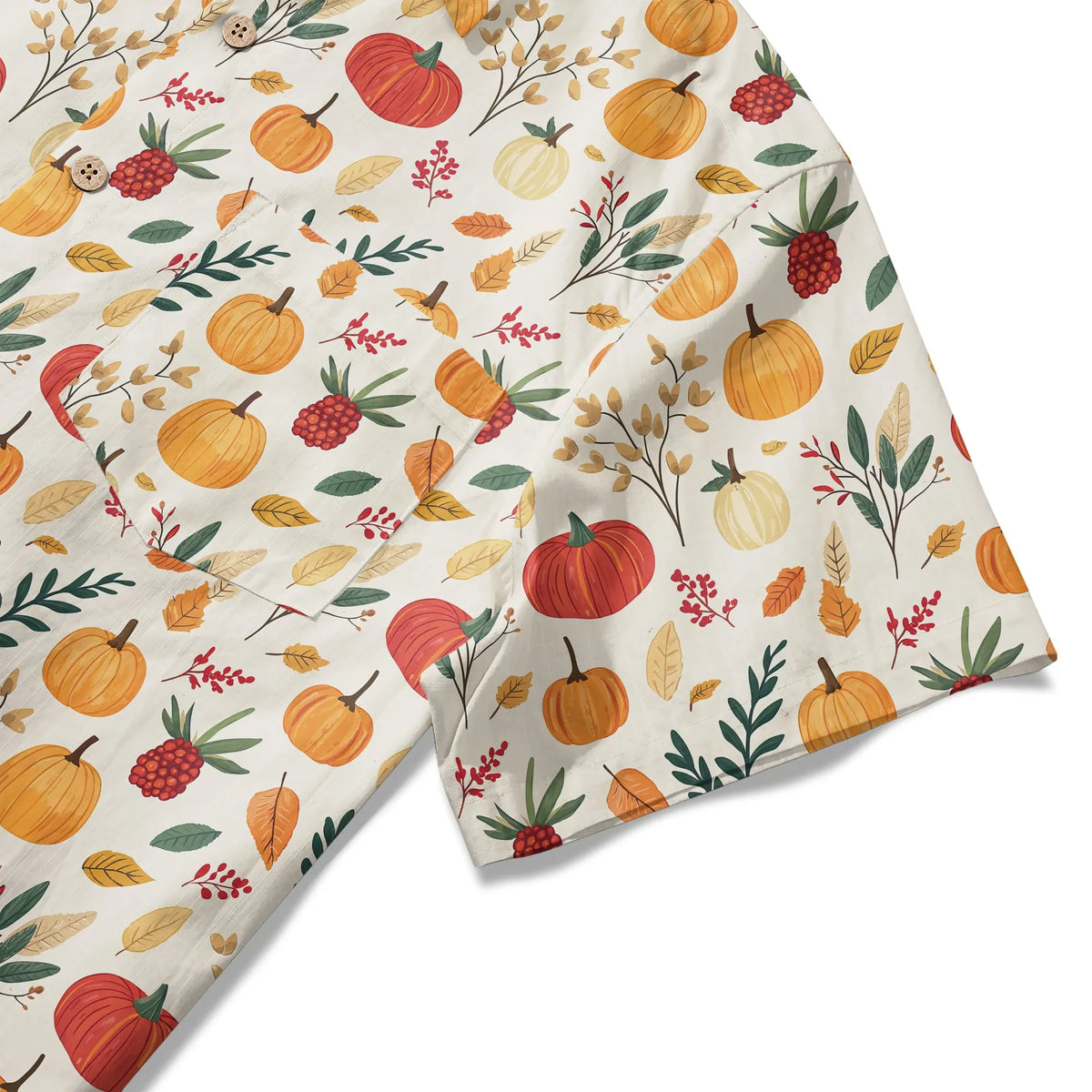 Pumpkin leaf print Hawaiian Shirt, men's short sleeve, yellow