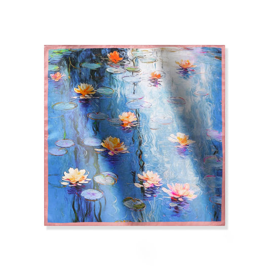 Blumenquadratschal 100% Maulbeer Seide Leuchtwasser Lilien leuchtende Wasserlilien 100% Seide 53*53 cm