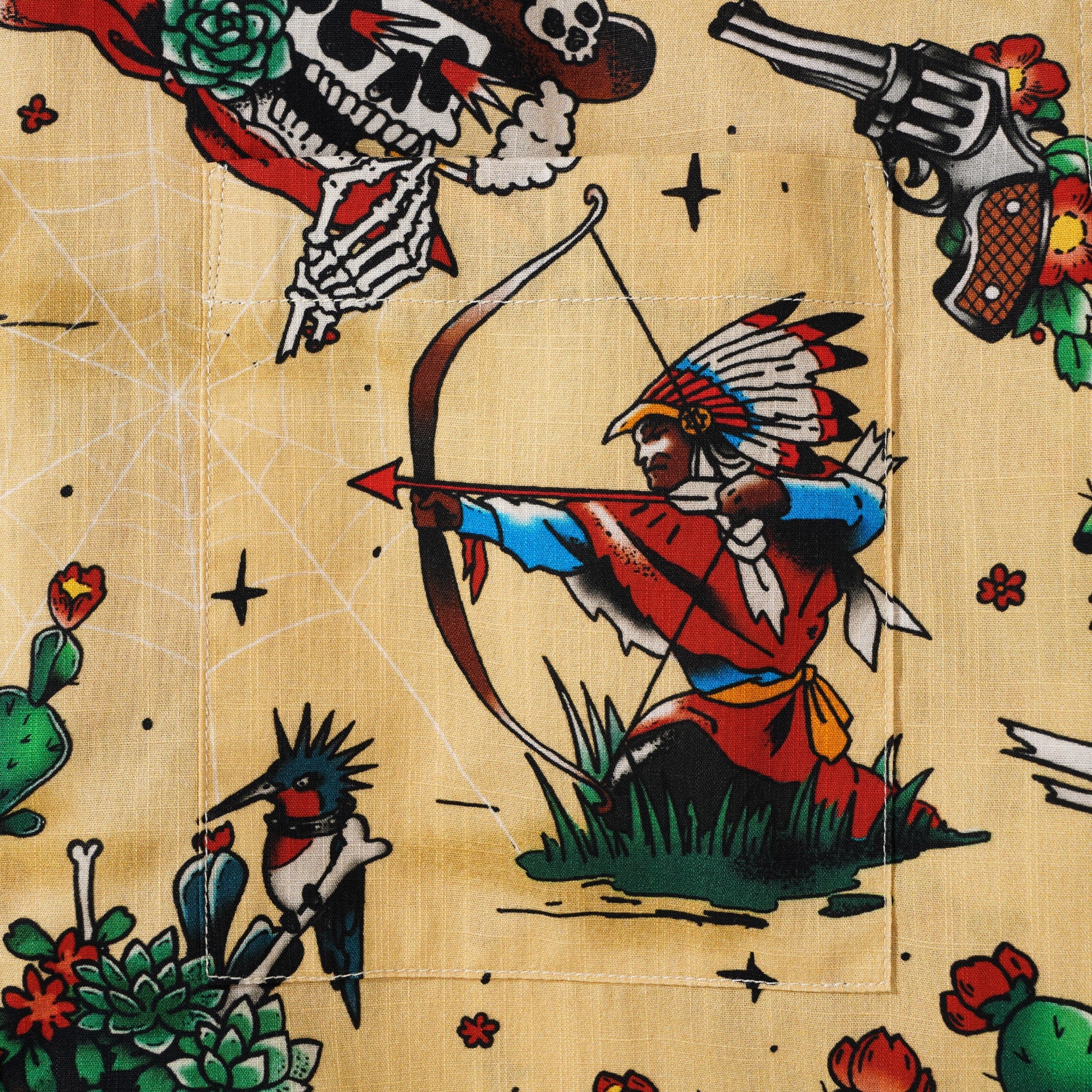 Western Cowboy Hawaiian Shirt For Men Short Sleeve Button-down 100% Cotton Desert Skull Shirt