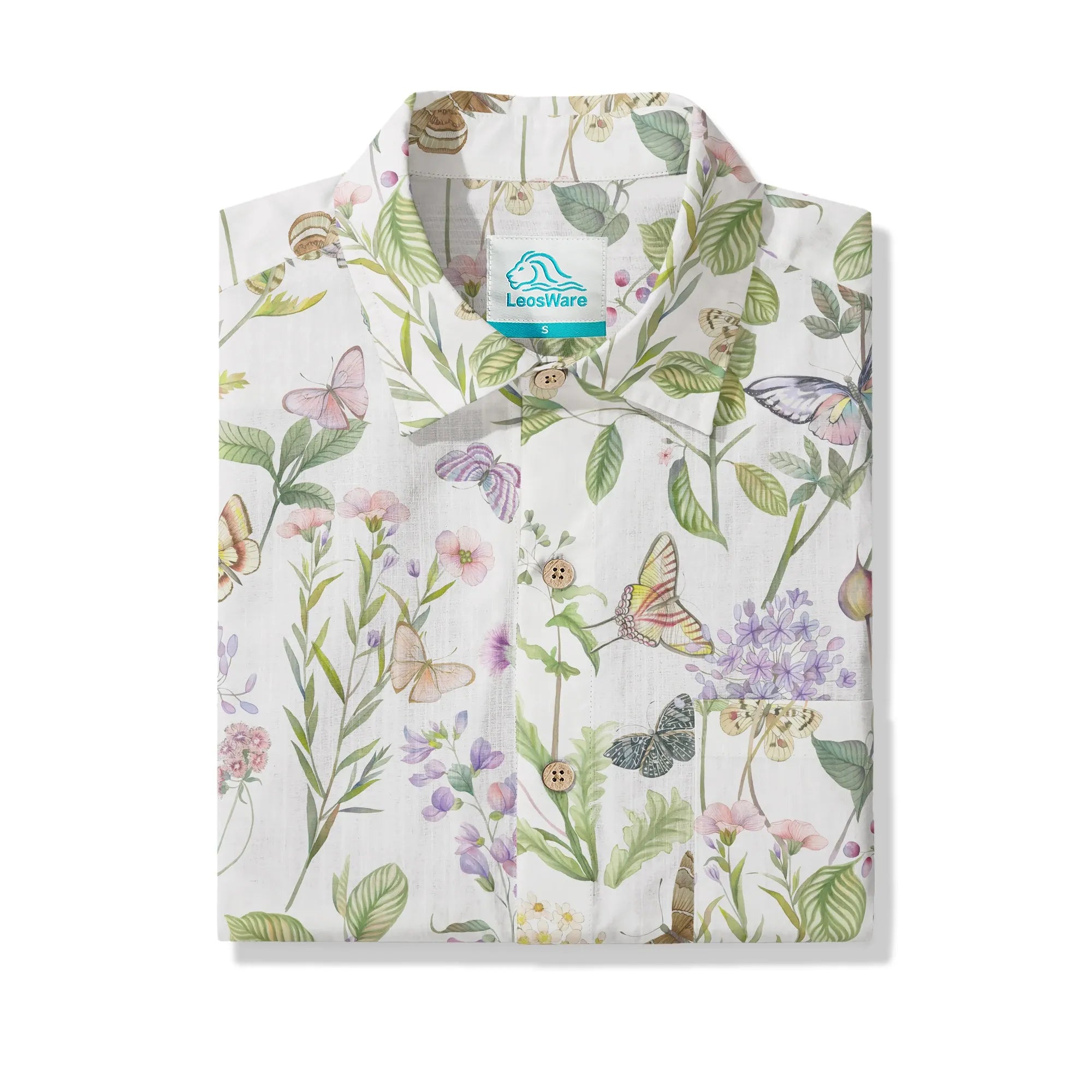 Green Hawaiian shirt with unique butterfly print