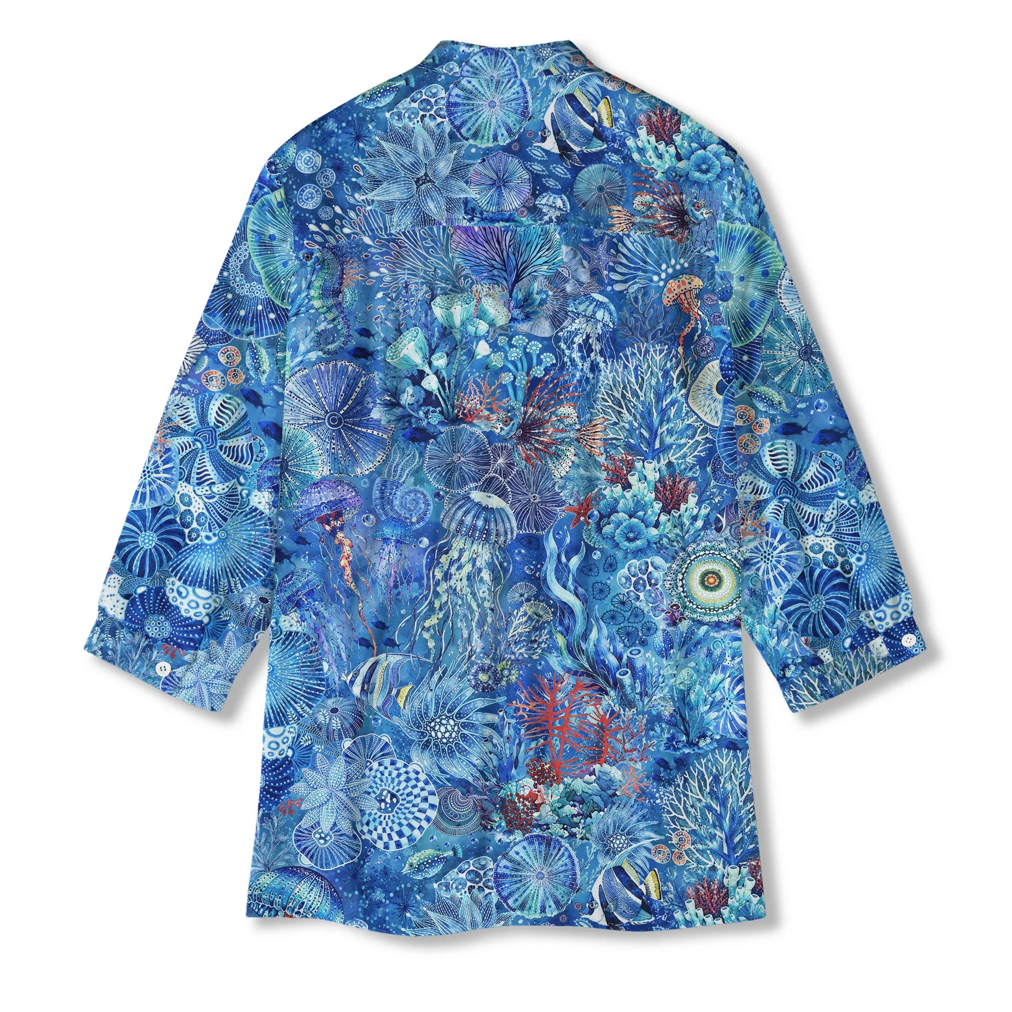 Blue aloha watercolor blouse, women's resort wear