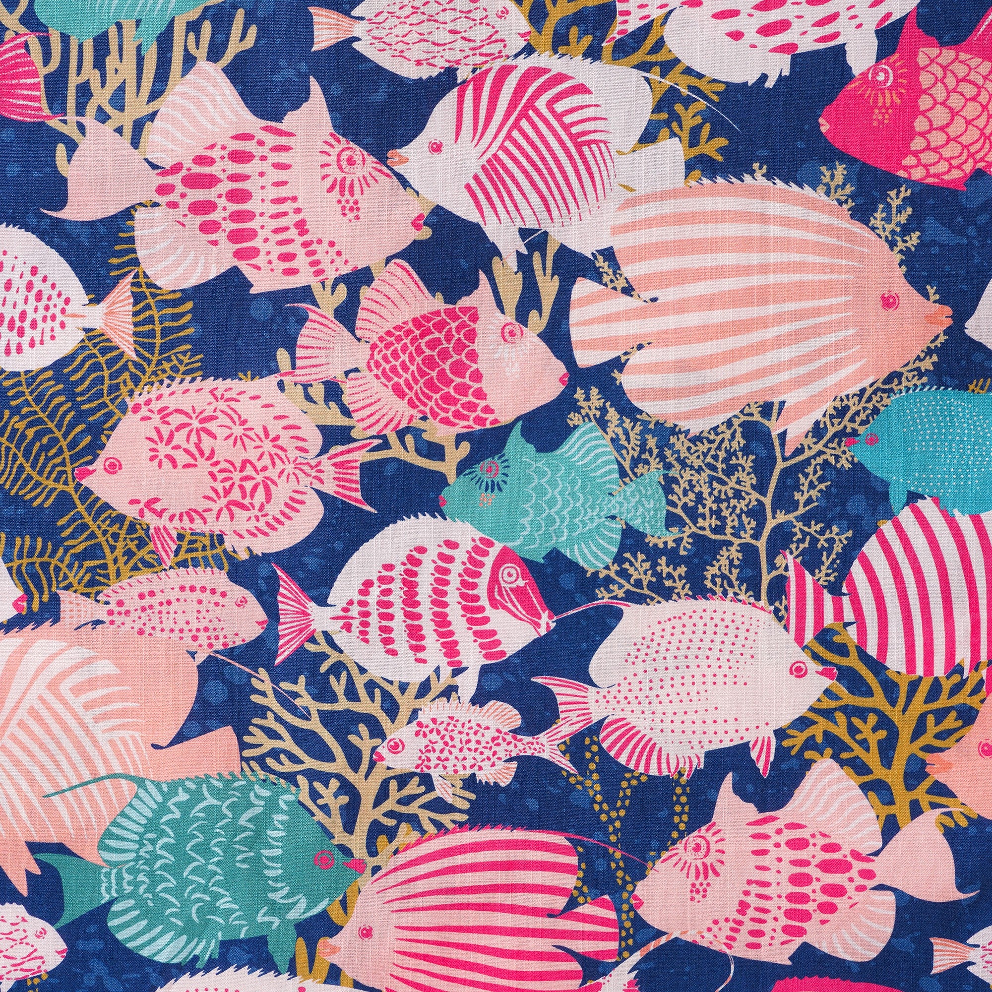 Chemise hawaïenne masculine à manches courtes à manches courtes 100% coton Aloha Fishes heureux dans le récif corallien par Annick