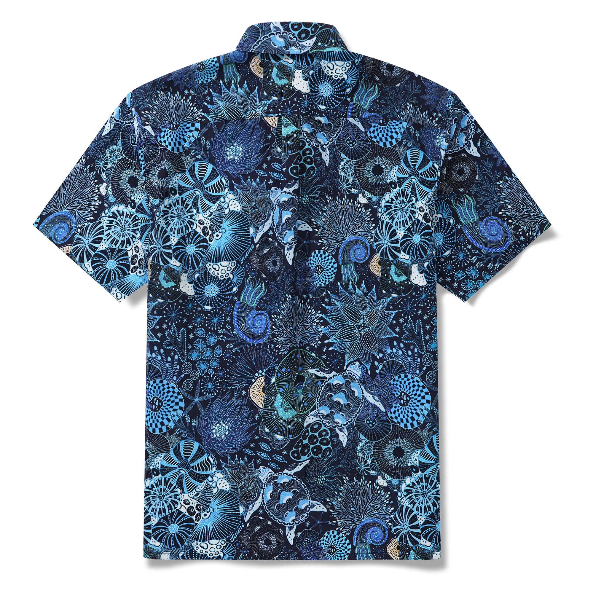 Yiume Sea Turtle Hawaiian Shirt For Men 100% Cotton Blue Shirt Short Sleeve Button-down Shirt