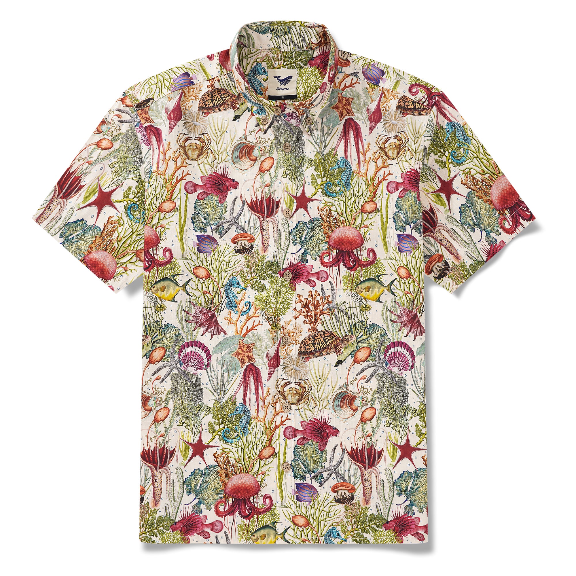 Chemise hawaïenne masculine à manches courtes à manches courtes 100% coton beige aloha océan rêverie