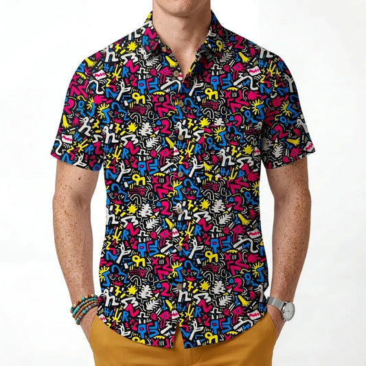 Black Aloha Graffiti Men's Art Shirt side view