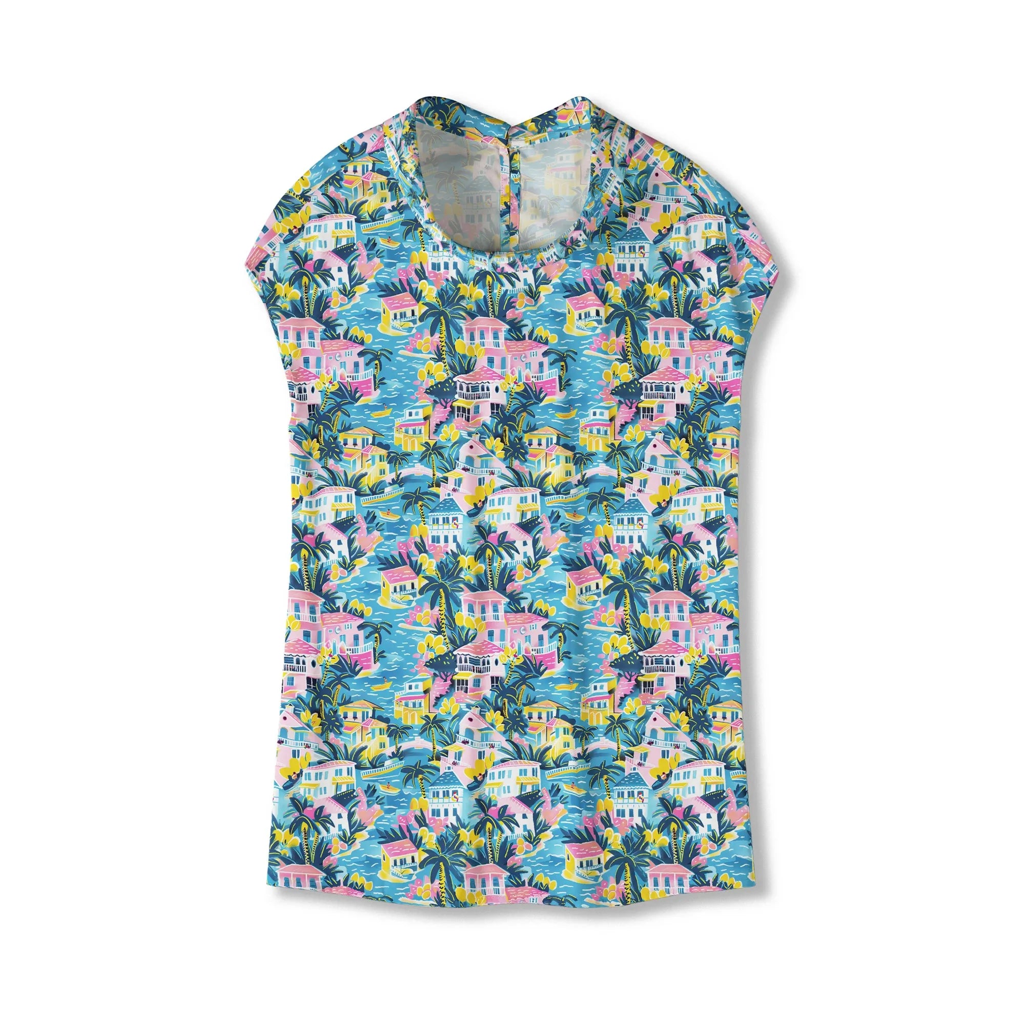 Women's button-back blouse, tropical vacation style