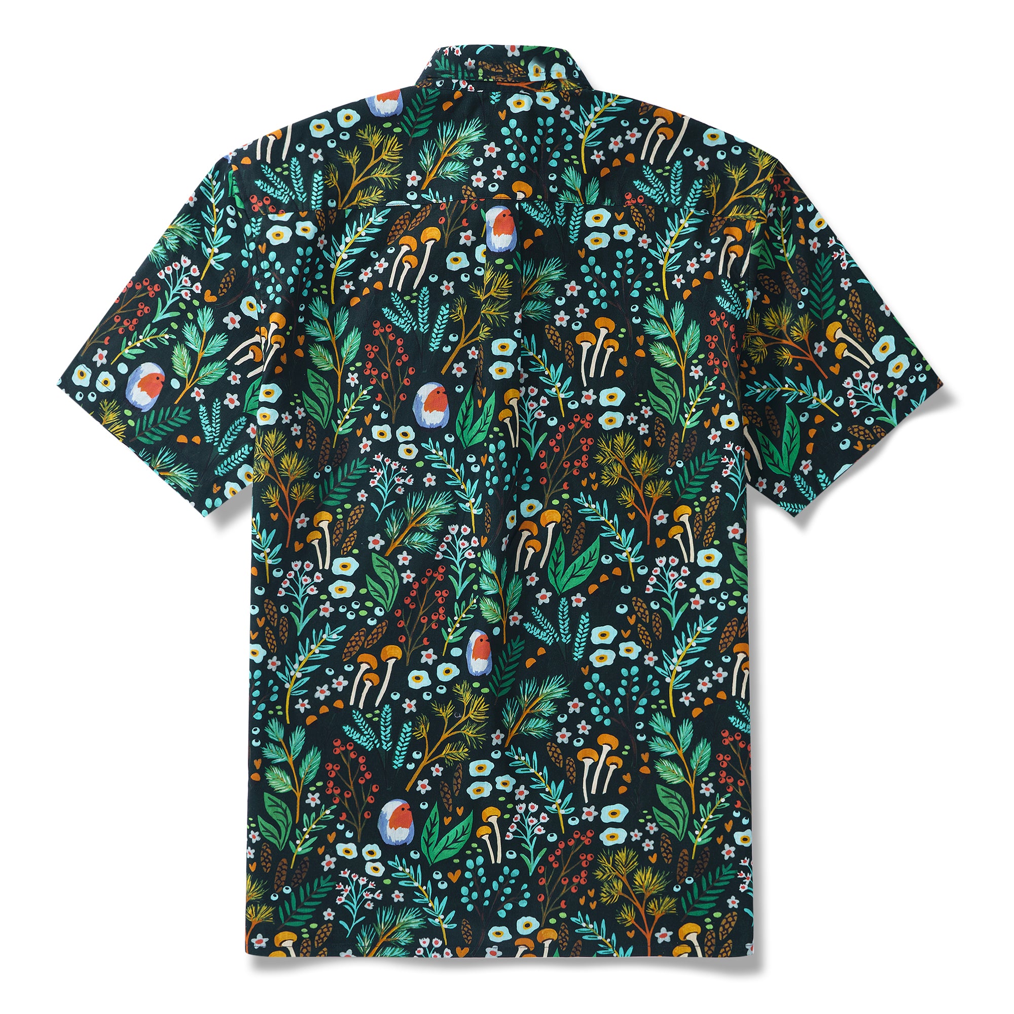 Woodland Walk von Shelley Aldrich 100% Baumwolle Herren Aloha Hawaiian Kurzarm Hemd mit Knöpfen