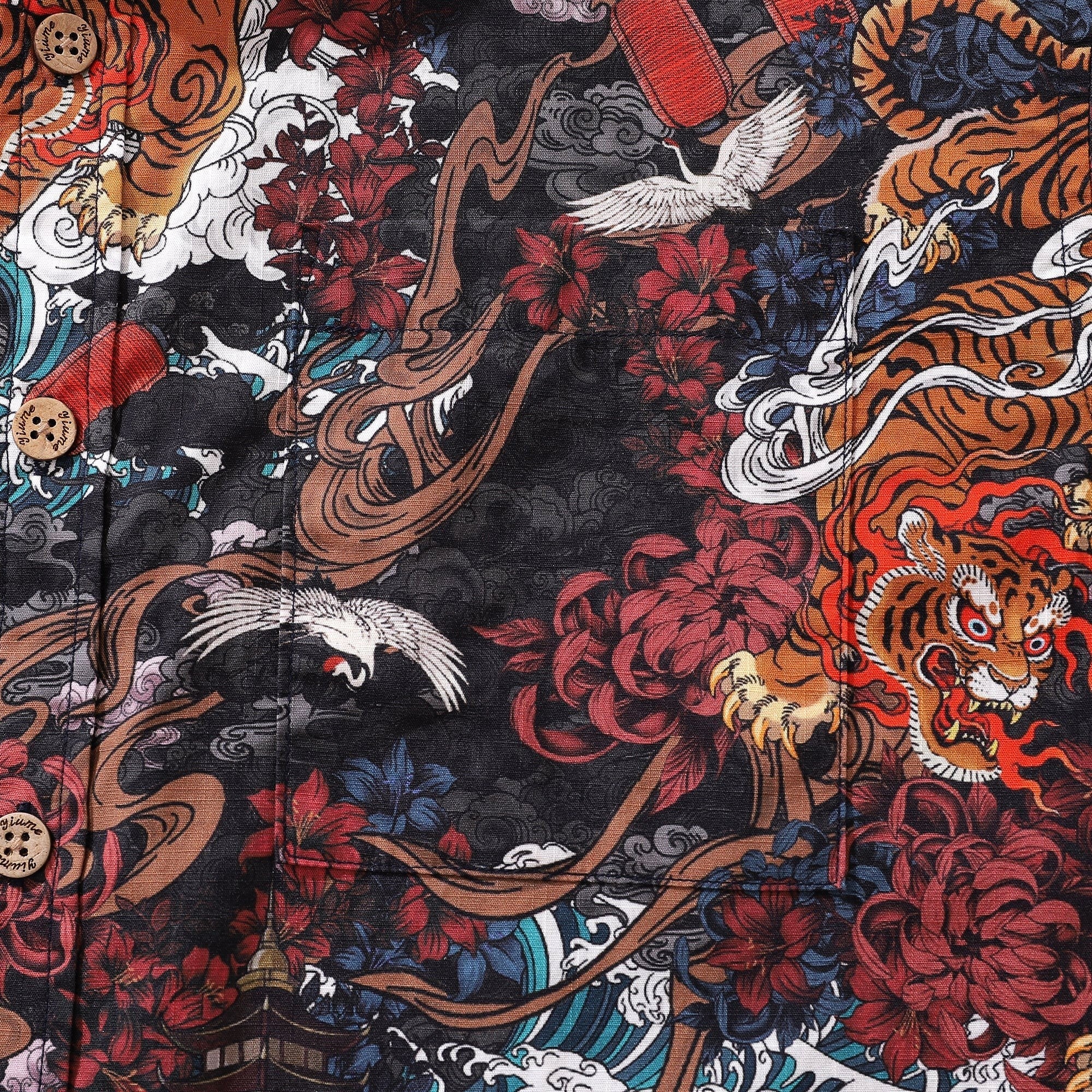 Herren Tiger Hemd 1950er Jahre Vintage Hawaiian Shirt für Herren Kurzarm Baumwolle Aloha Hemd