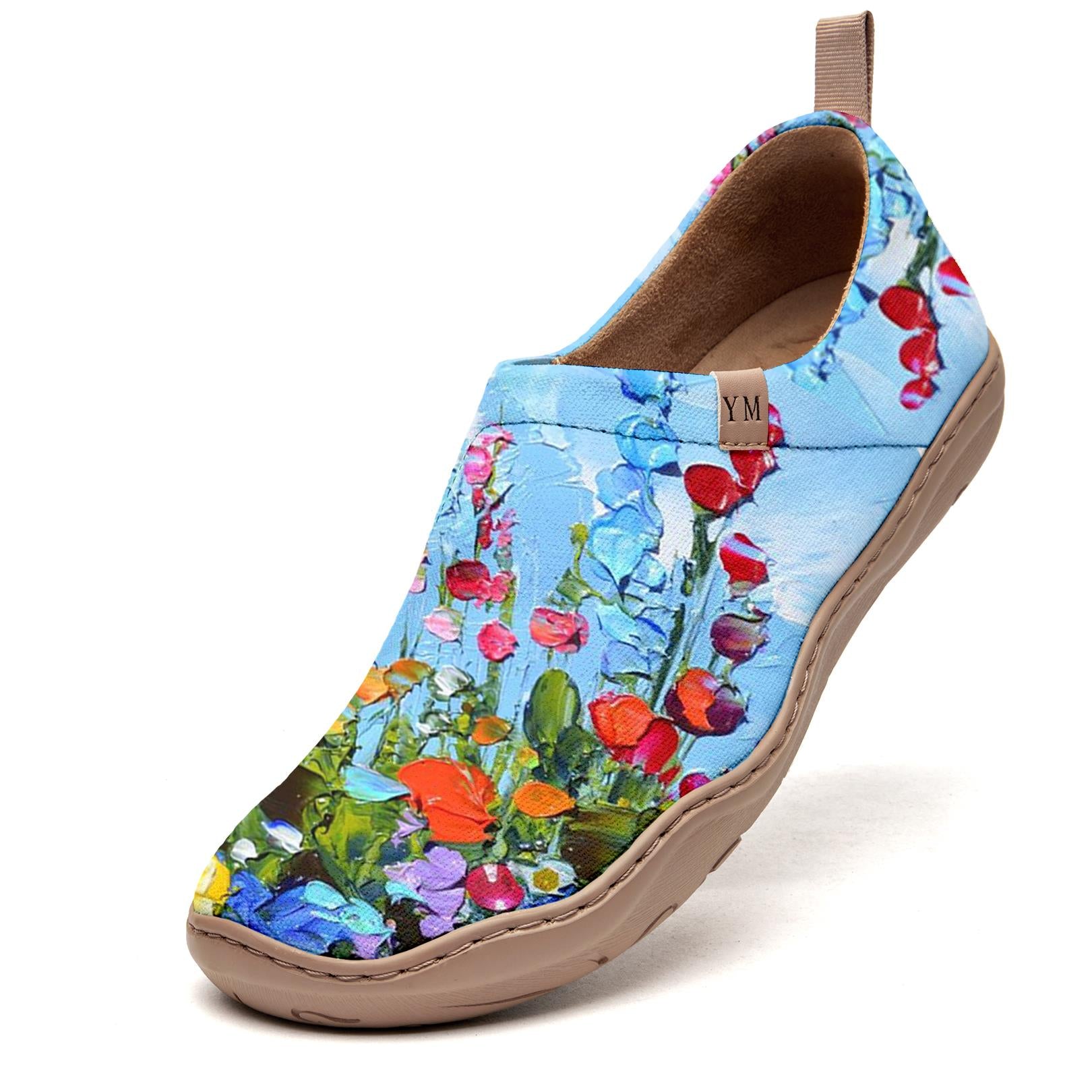 Faltbarer Slipper für Frauen, blaue Blumenölmalerei Frauen Slip-on-Sneaker, 100% Baumwolle