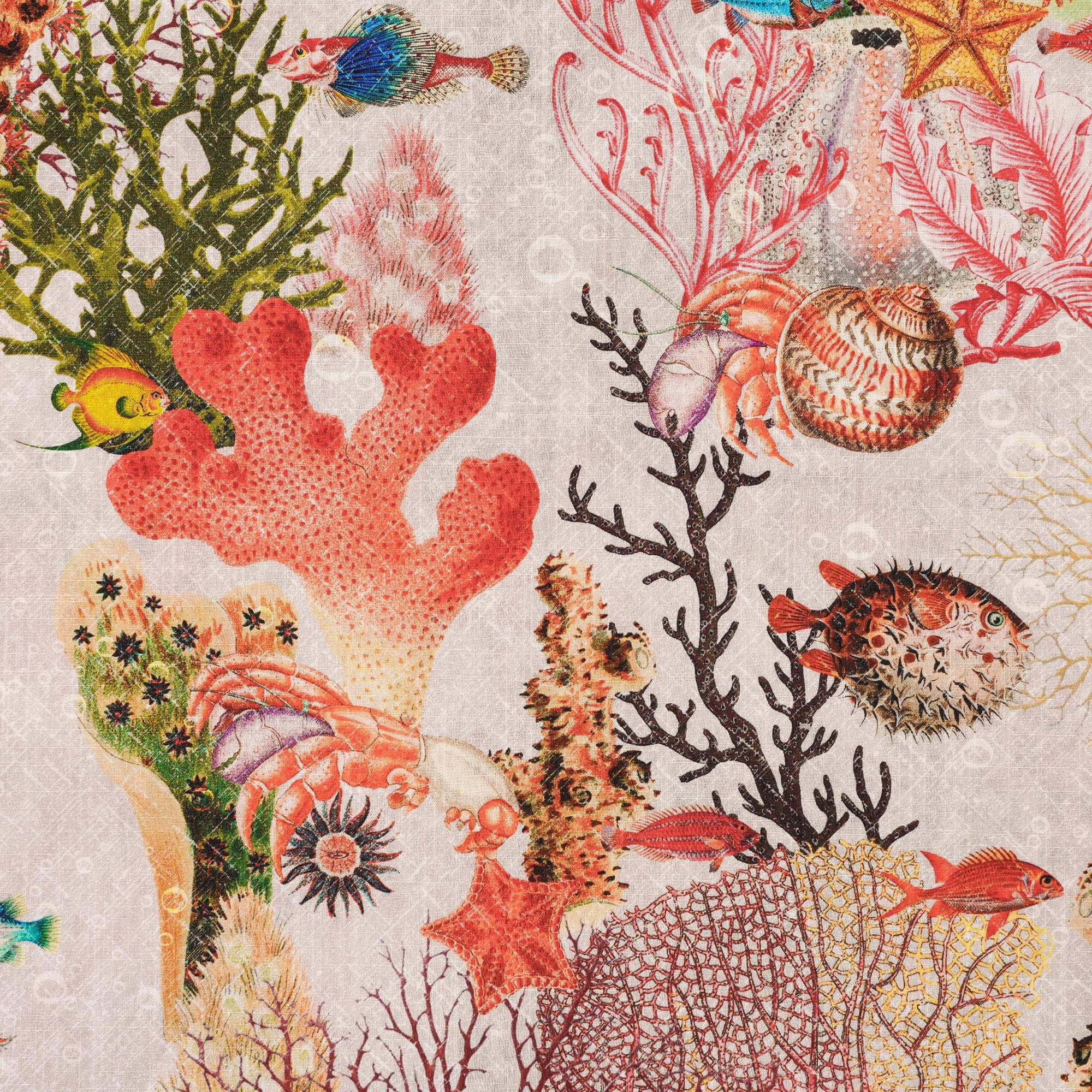 Men's Hawaiian Shirt Short Sleeve Button-down 100% Cotton Beige Aloha Marine Fantasia