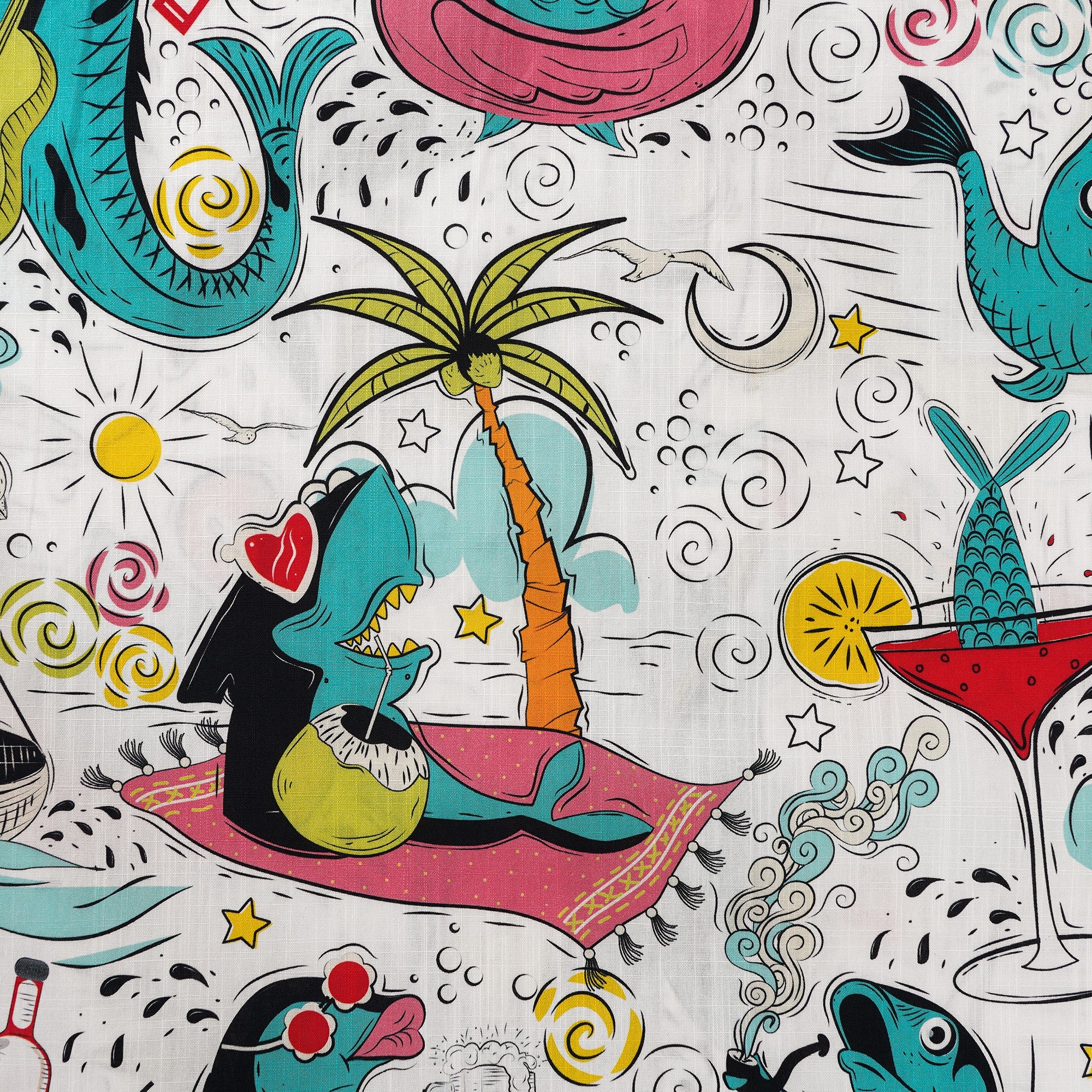 Men's Hawaiian Shirt Short Sleeve Button-down 100% Cotton Blue Aloha Fintastic Vacation By Pallavi Chaudhary