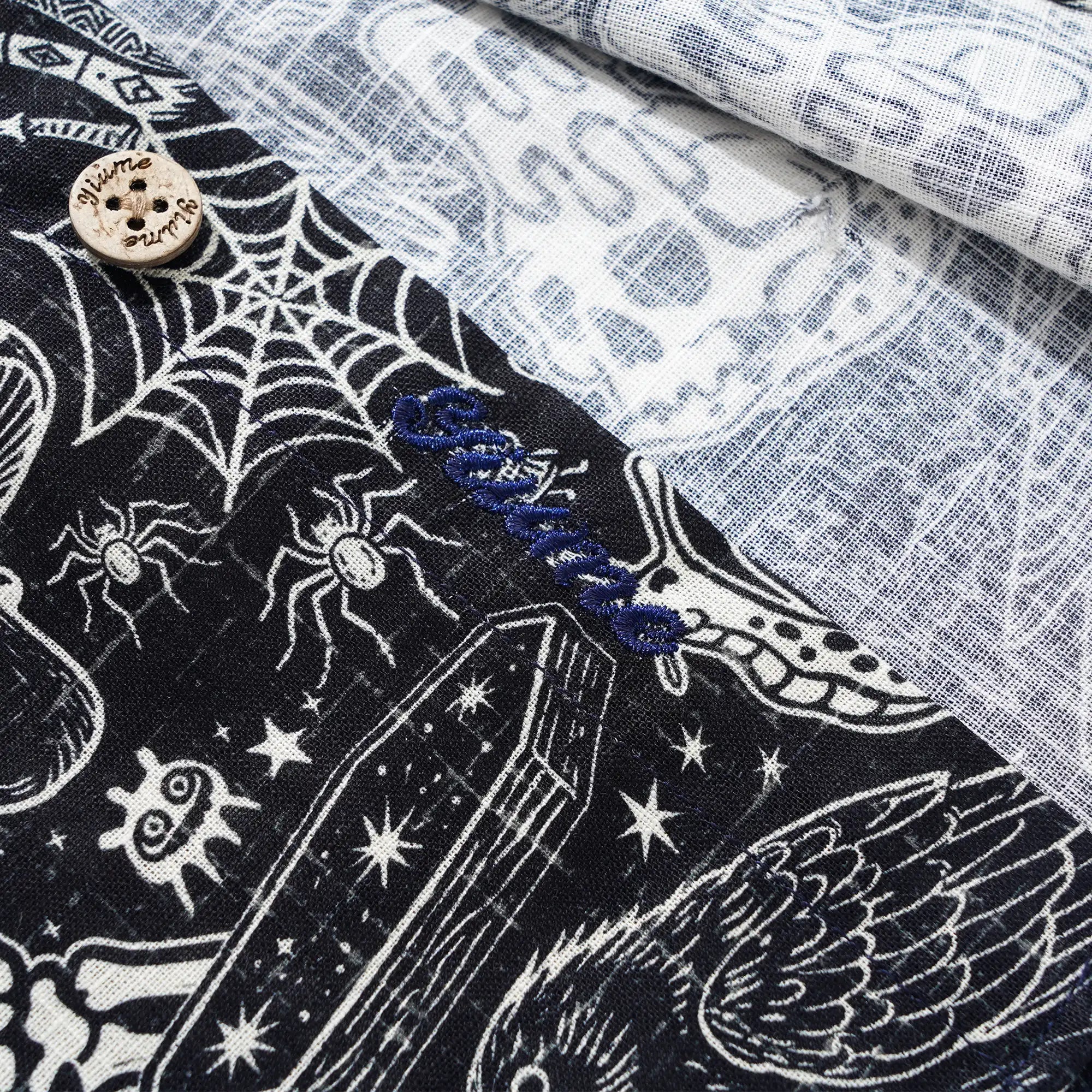 Men's Hawaiian Shirt Long Sleeve Button-down 100% Cotton Black Aloha Halloween Bash