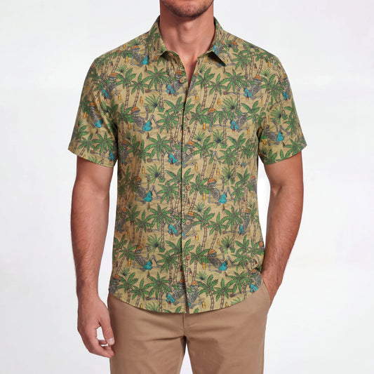 Men's Hawaiian shirt with skeleton and coconut design