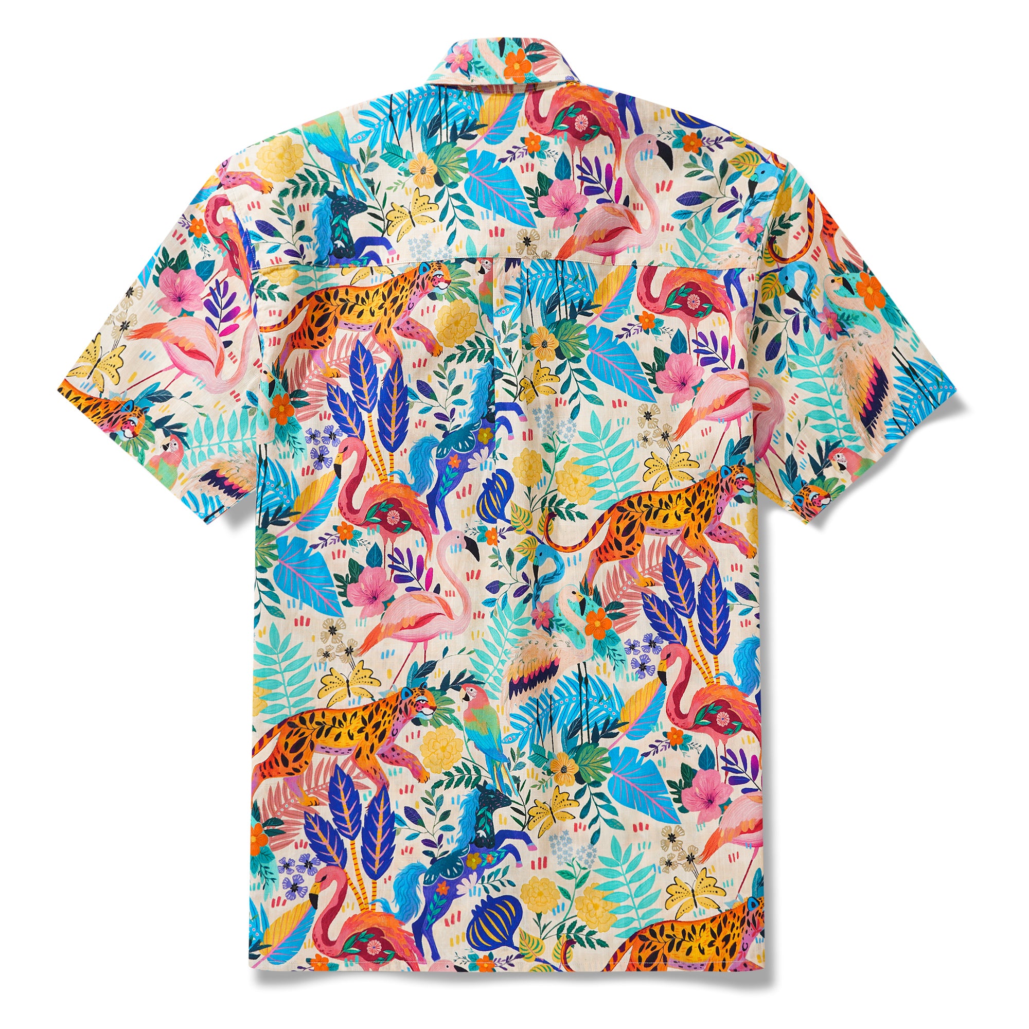 Chemise hawaïenne colorée masculine bouton à manches courtes 100% coton Aloha jungle fantaisie
