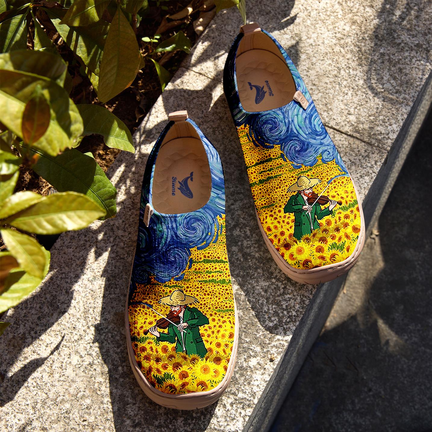 Yiume Frauenkunst ausschlüpften Schuhen bequeme atmungsaktive Strick-Freizeitschuhe, Geige van Gogh van Gogh Blues