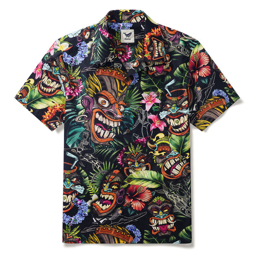 Chemise hawaïenne Tiki 100 % coton, chemise à col camp pour homme à manches courtes Aloha