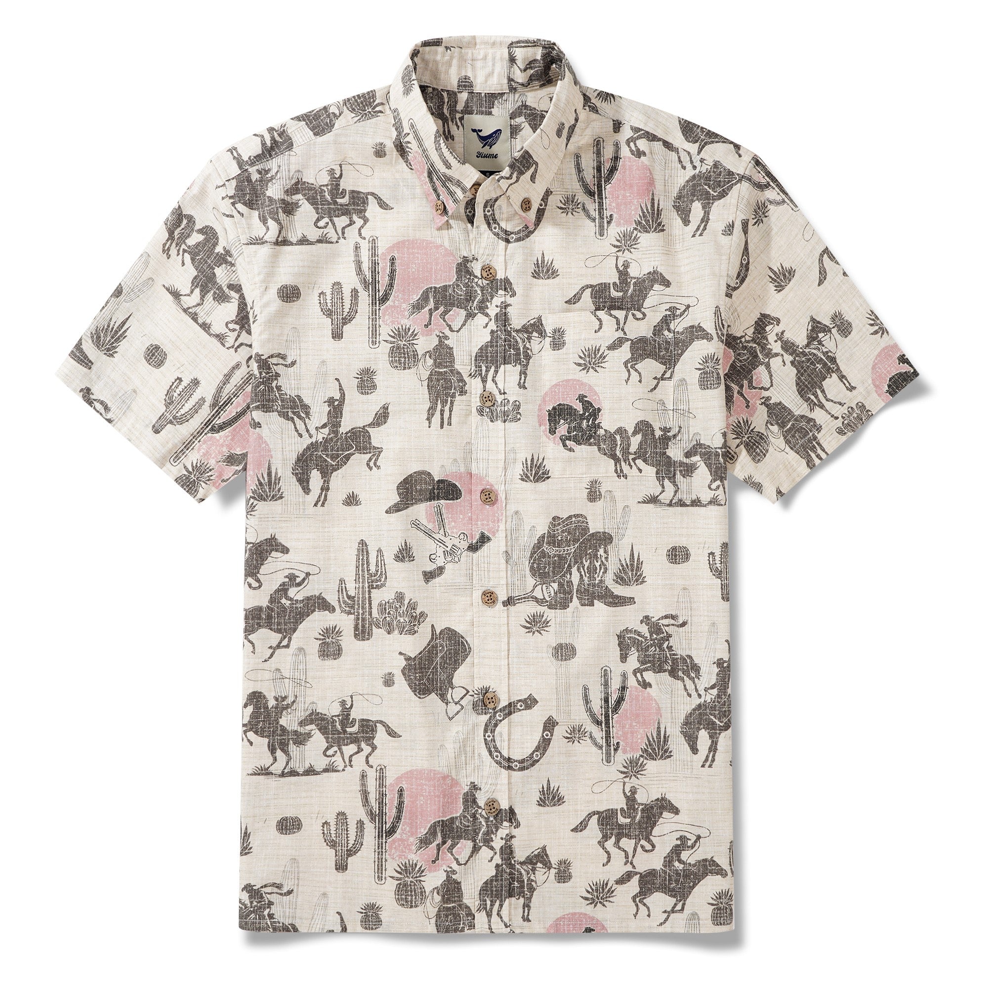 Men's Hawaiian Shirt Short Sleeve Button-down 100% Cotton Brown Aloha Western Cowboy