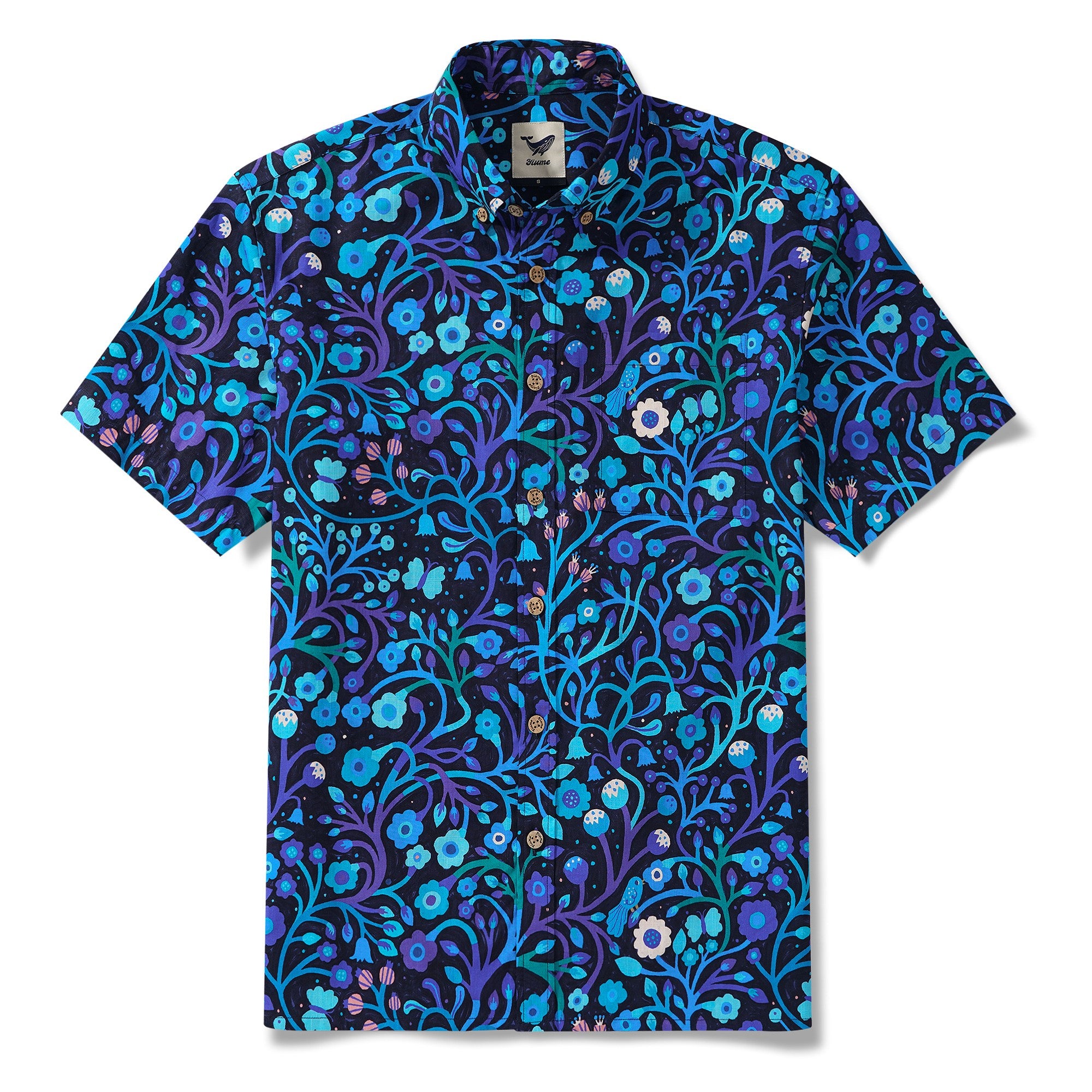 Yiume Men's Blue and Purple Hawaiian Shirt Short Sleeve Button-down Shirt 100% Cotton Aloha Shirt
