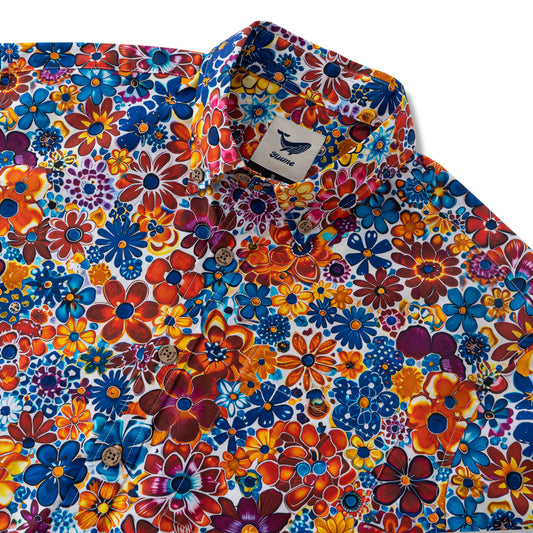 Hawaiian Shirt für Männer Bunte Blumen Knopf-down Shirt Kurzarm 100% Baumwolle Aloha Shirt