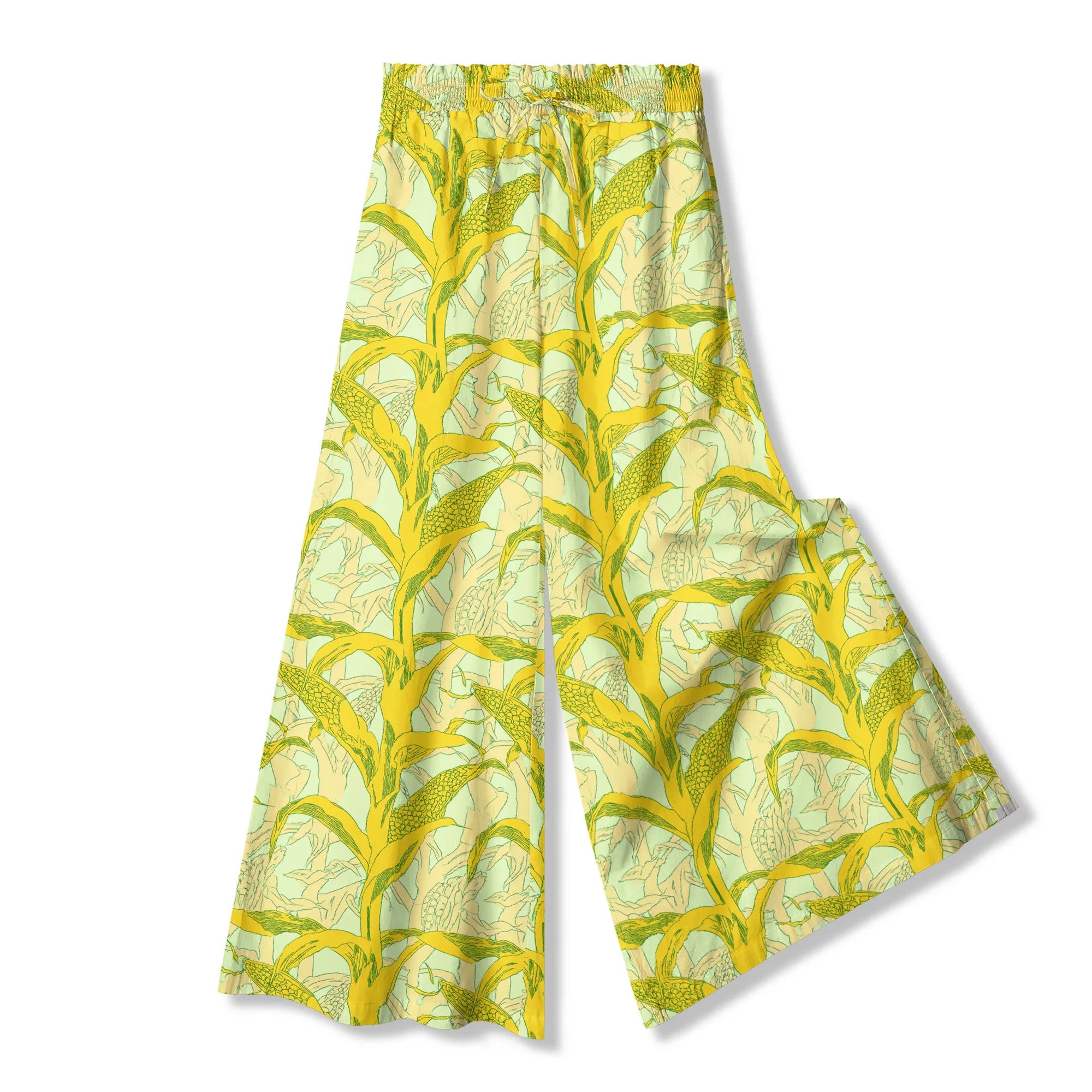 Yellow floral palazzo pants, pockets, relaxed fit