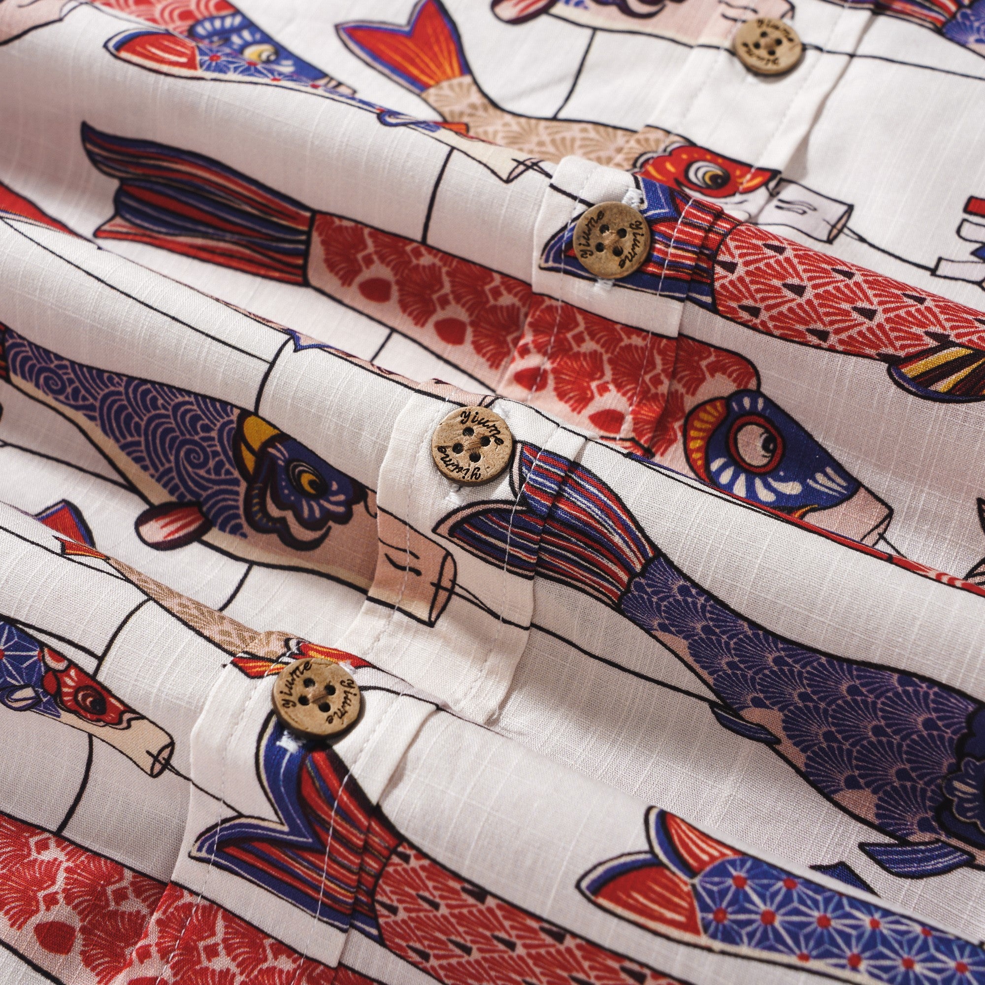 Men's Hawaiian Shirt Short Sleeve Button-down 100% Cotton Beige Aloha Koi in the Wind