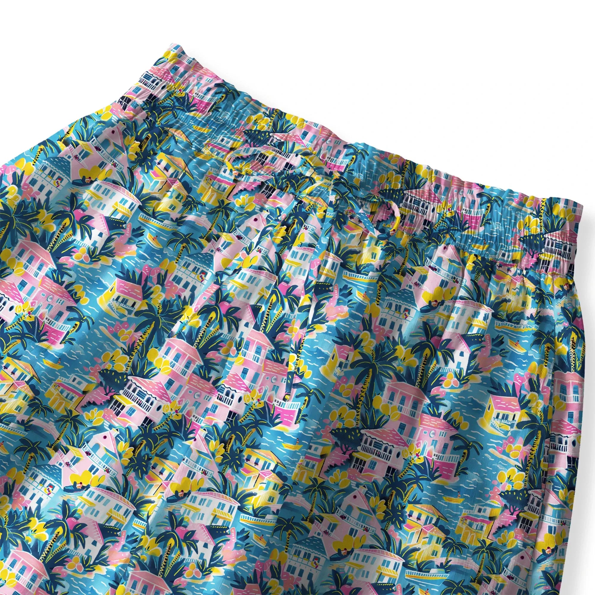 Blue floral wide-leg palazzo pants with drawstring