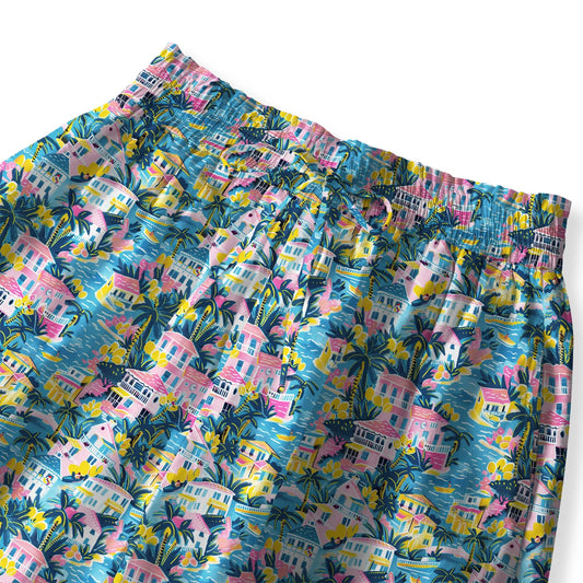 Blue floral wide-leg palazzo pants with drawstring