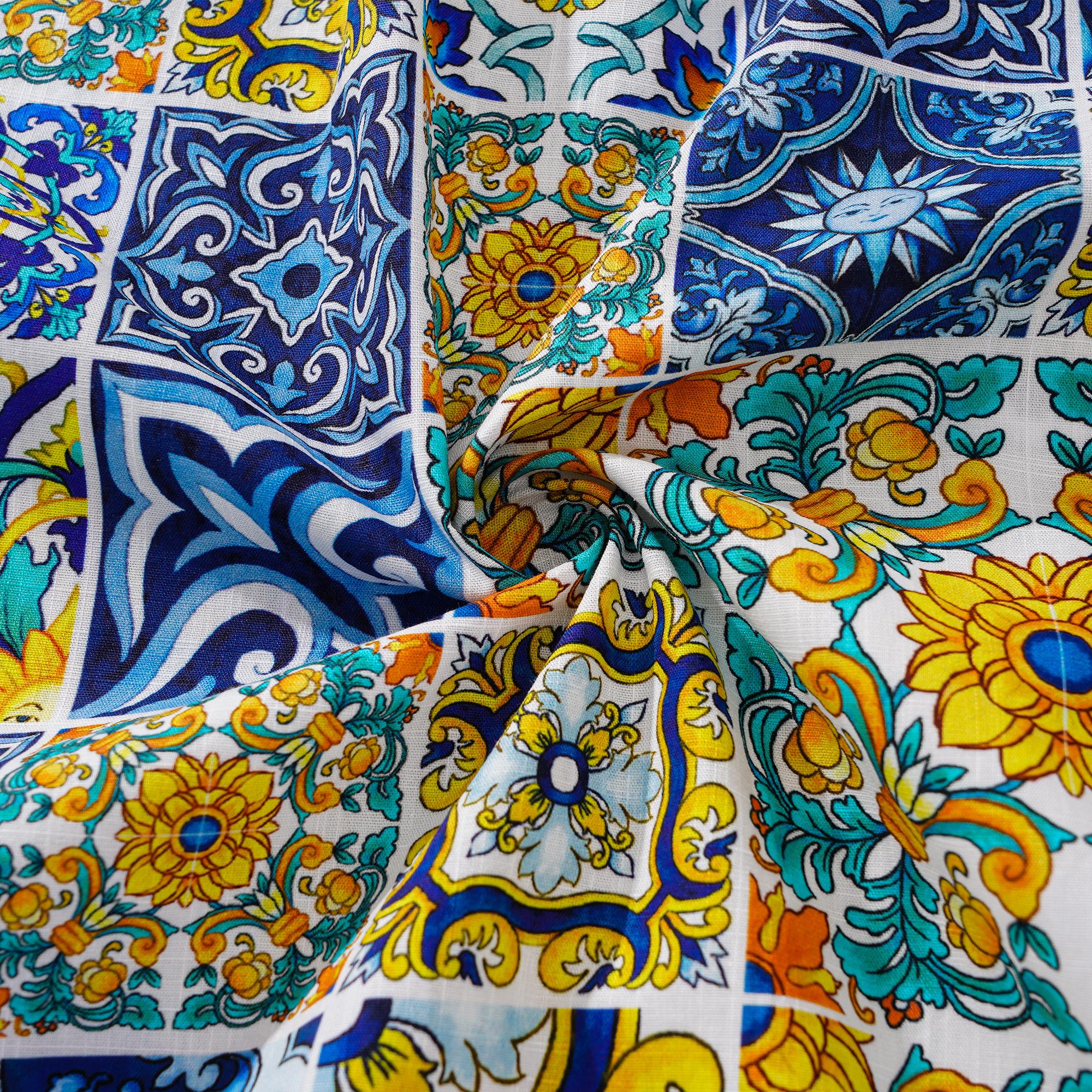 Herren-Hawaiian-Hemd Kurzärmel Button Down 100% Baumwoll weiße Aloha Sizilian Fliesen Eleganzsammlung