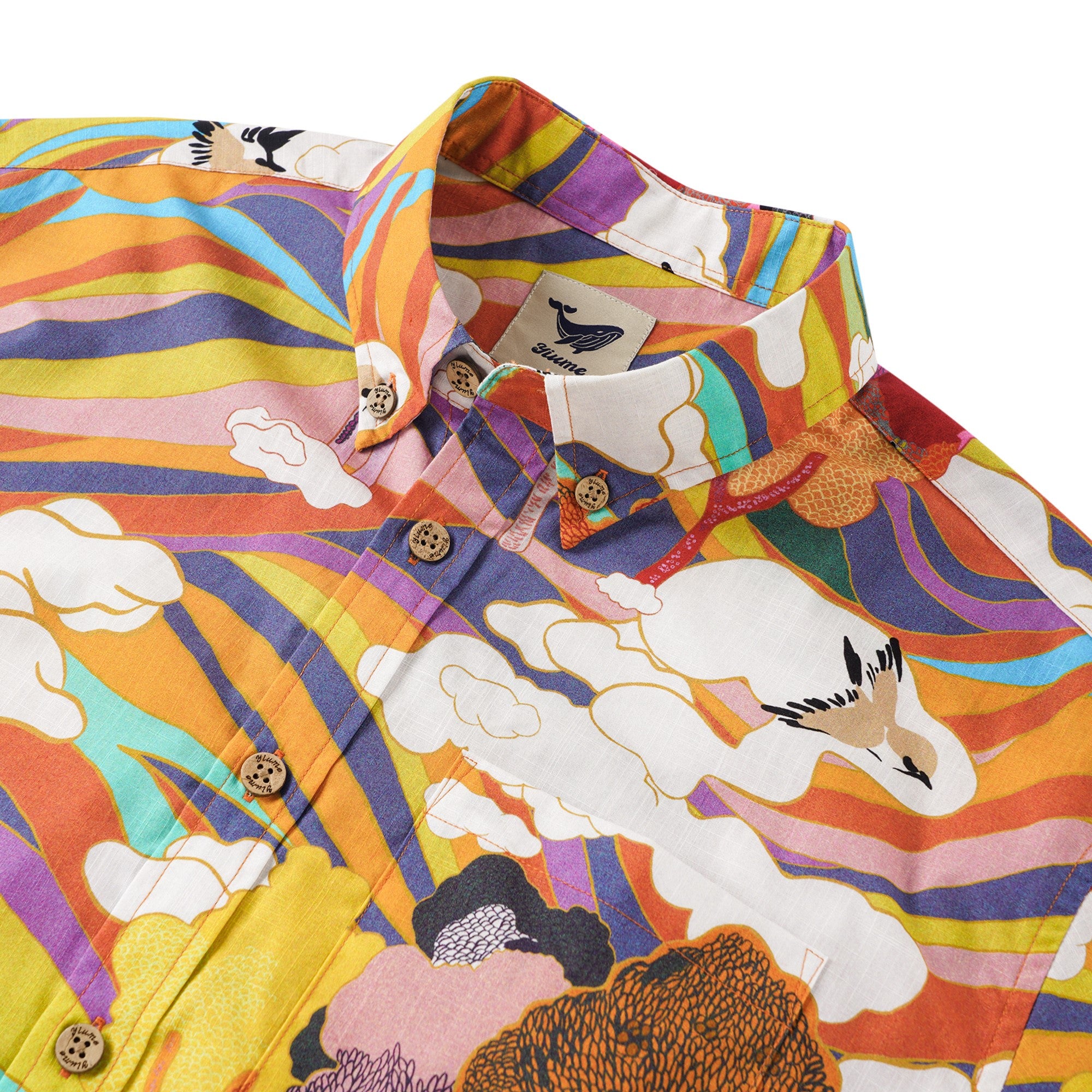 Men's Hawaiian Shirt Short Sleeve Button-down 100% Cotton Aloha Rainbow Mountain