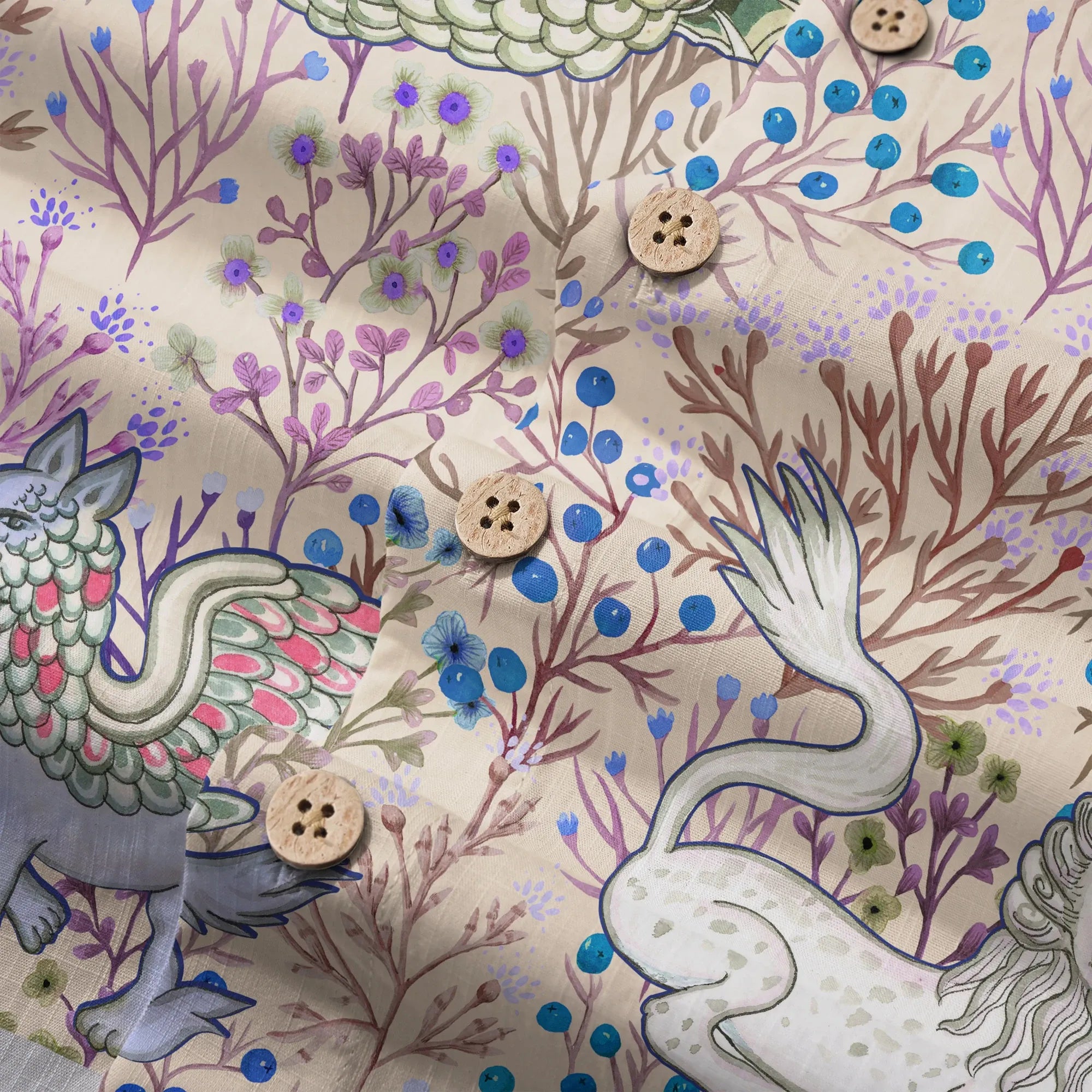 Men's Hawaiian shirt with lions and exotic birds