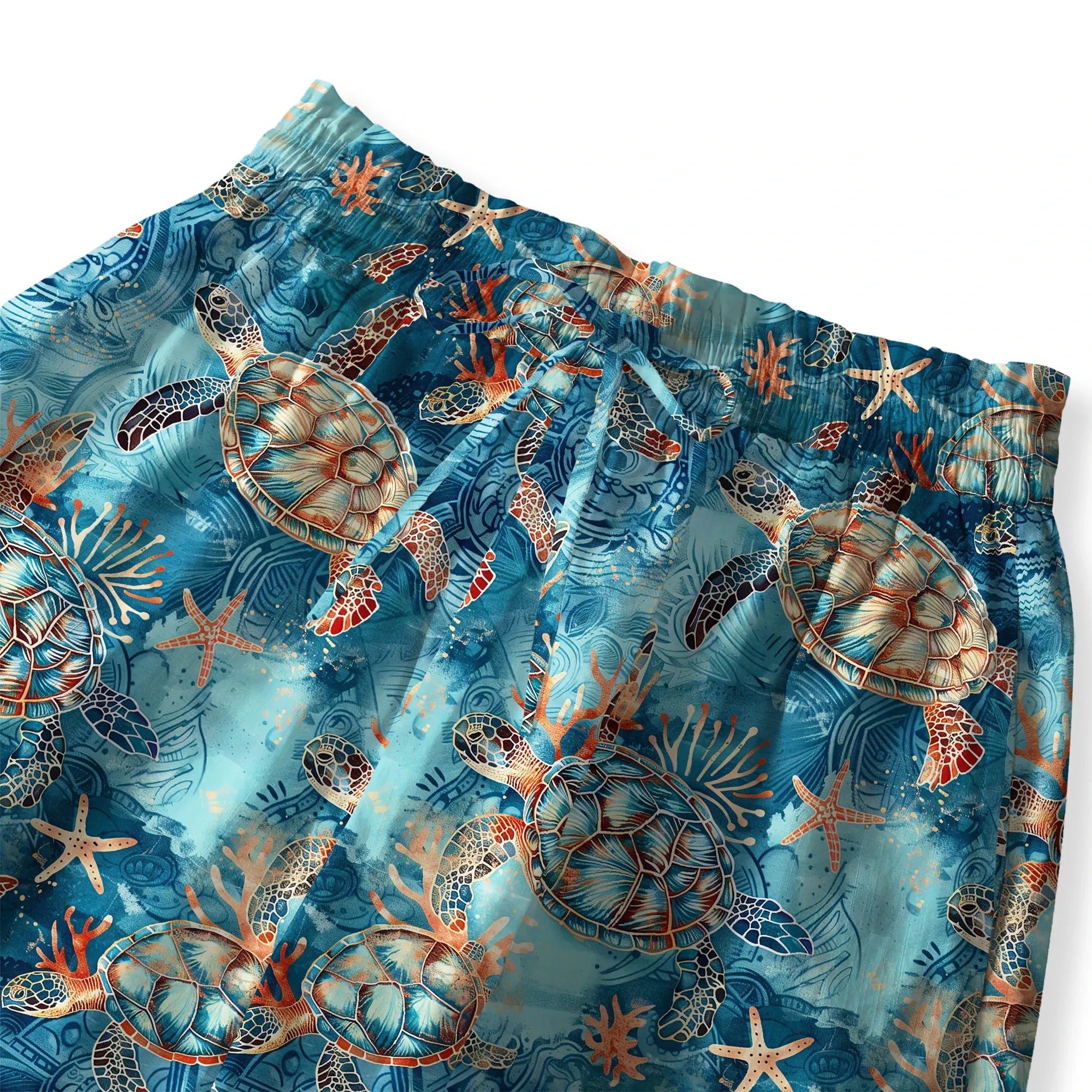 Elastic waist women's palazzo pants, turtle and coral pattern