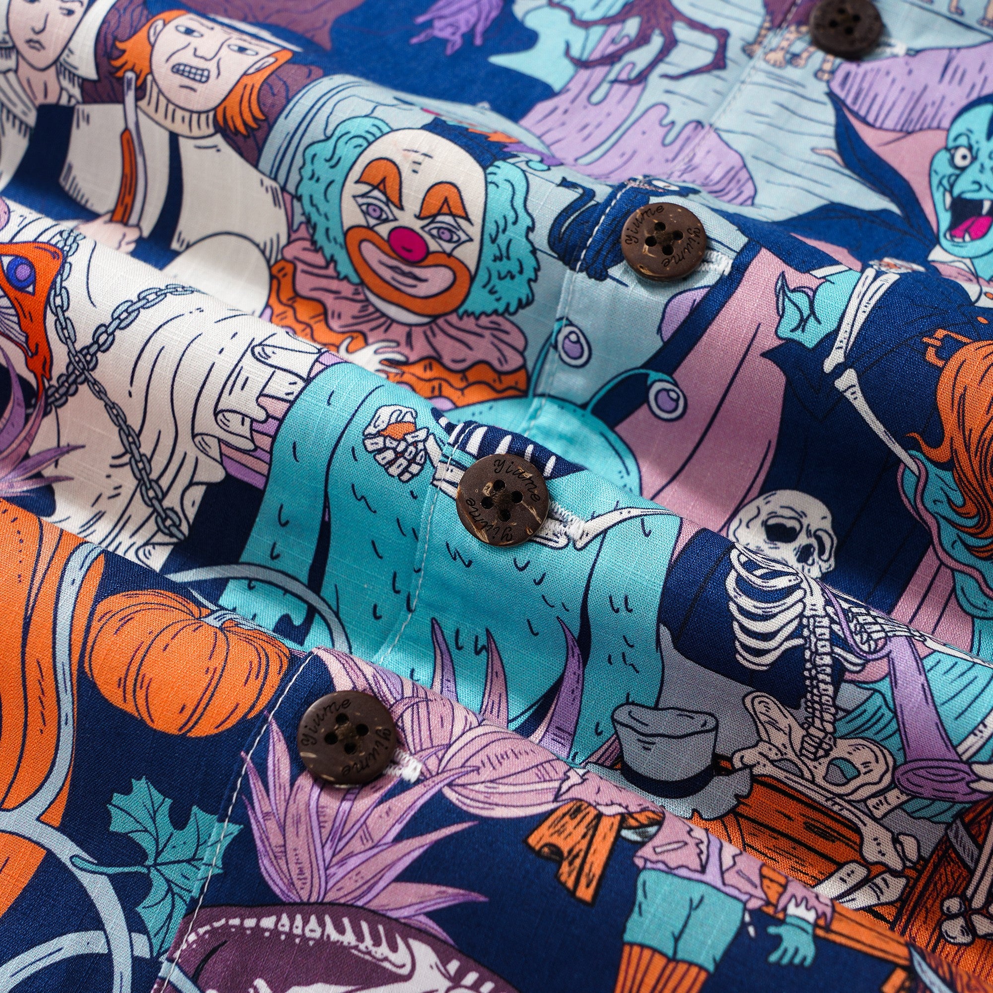 Herren -Hawaiian -Hemd Kurzarm Camp Halsband 100% Baumwoll weiß Aloha Midnight Halloween/Dantes Halloween