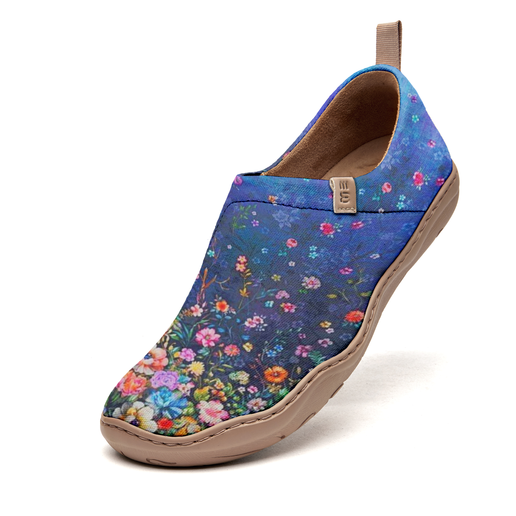 Yiume pour femmes Slip-on Spus-on décontractées Chaussures bleu marine peinte, 100% coton bleu foncé fleuri