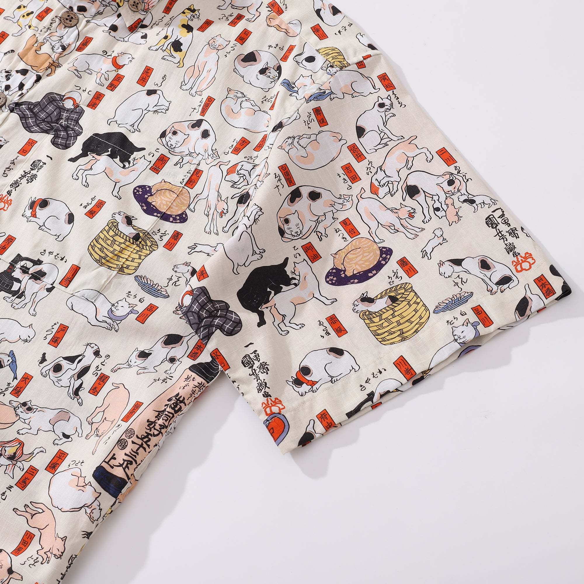 Button-down collar of Tokaido 53 Station Cats Shirt
