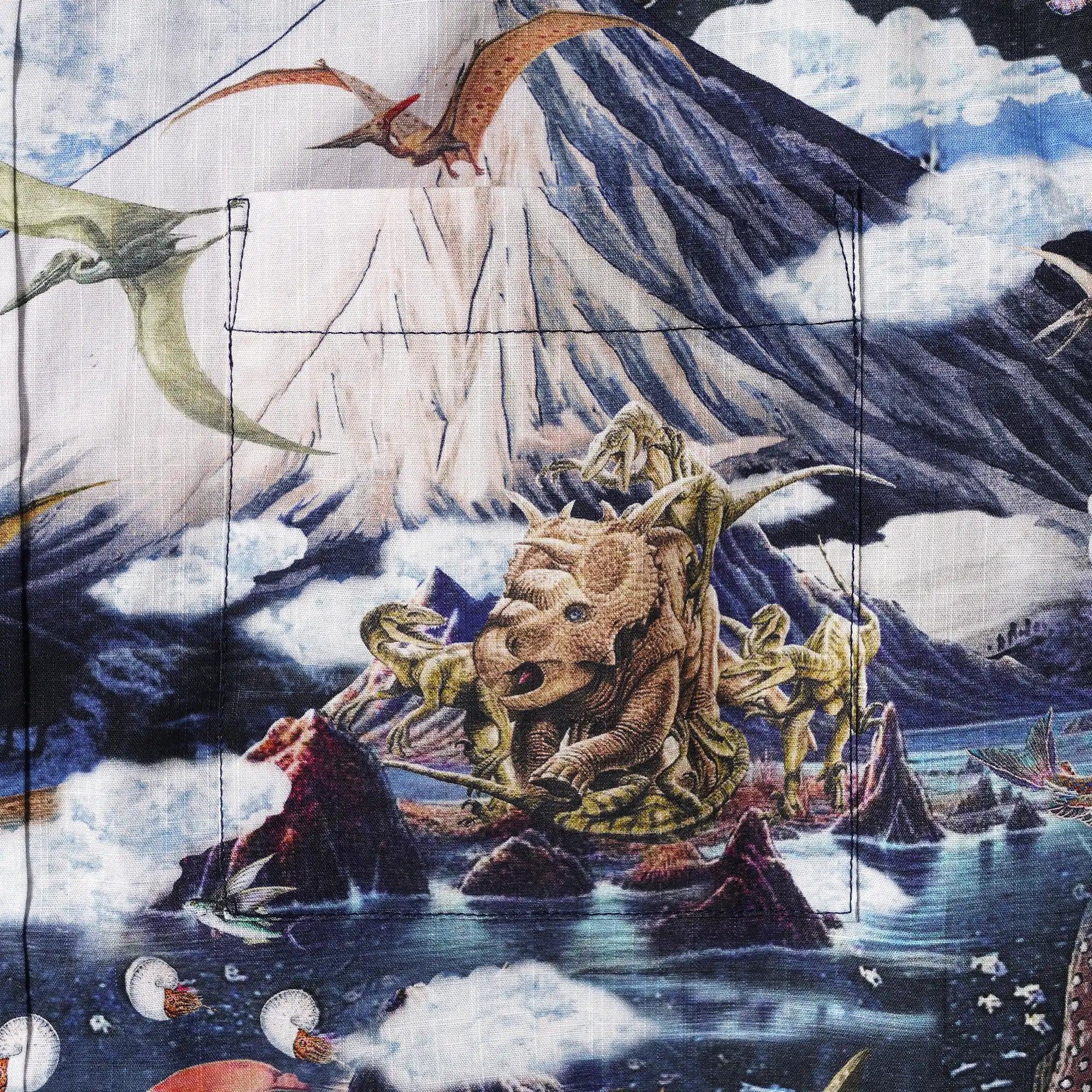 Men's Hawaiian Shirt Short Sleeve Button-down 100% Cotton White Aloha Prehistoric Dinosaur Realm