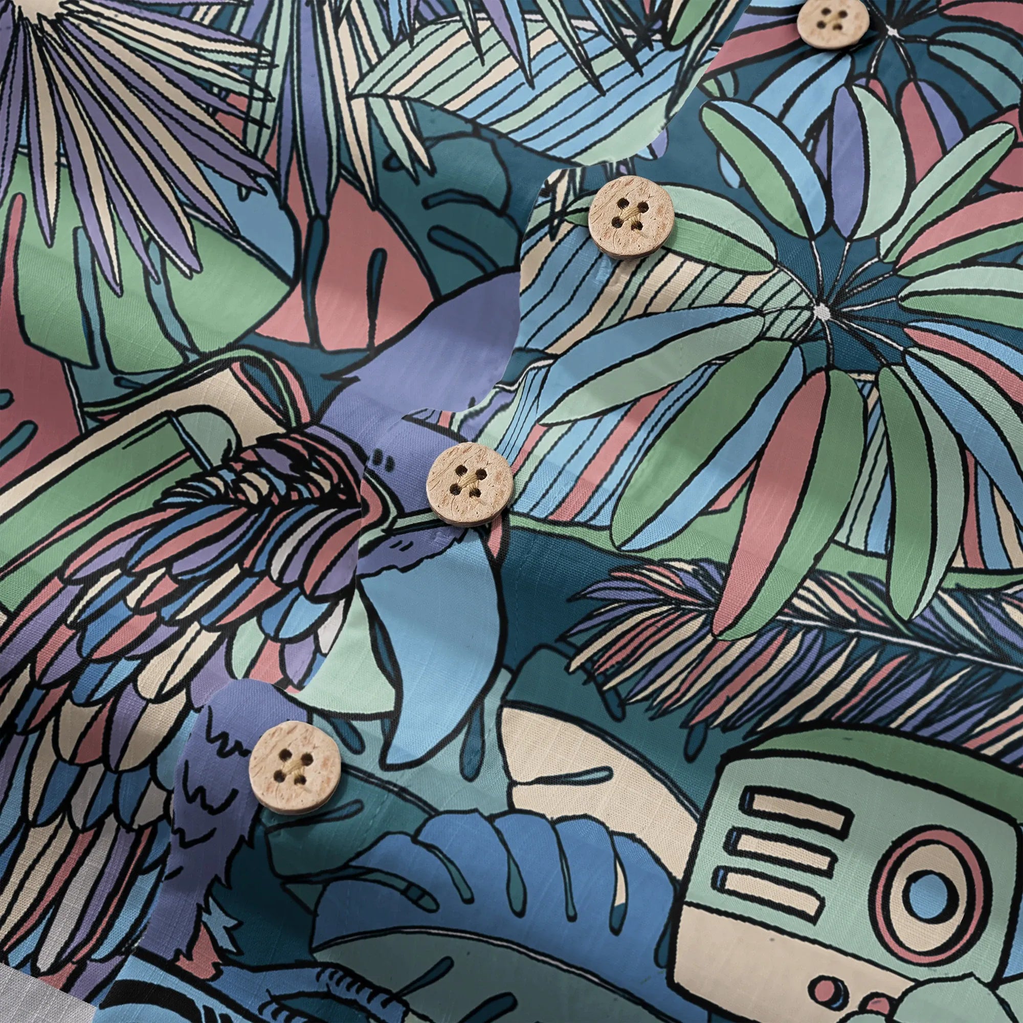 Luxury print men's shirt with parrots, vacation wear
