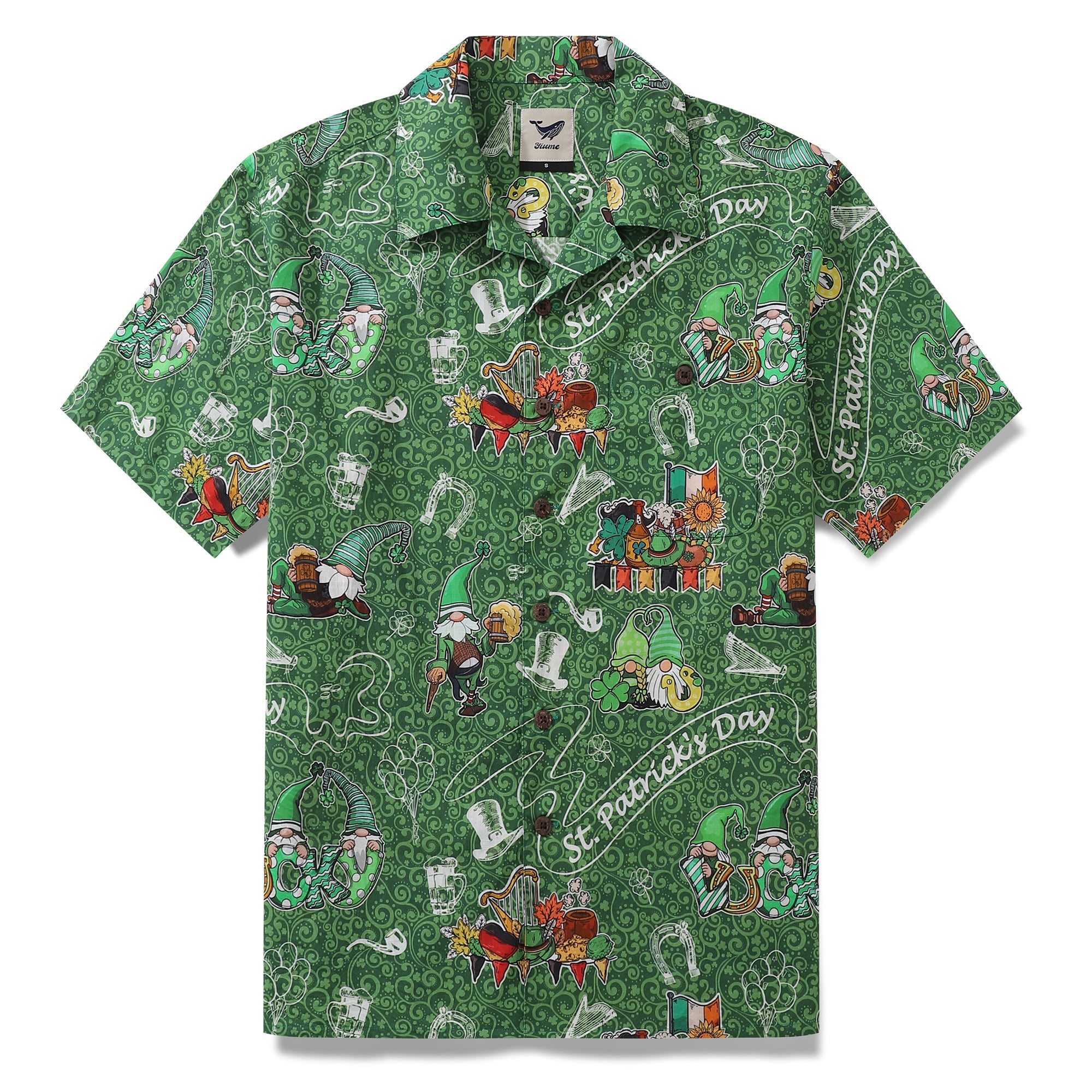 Yiume Hawaiian Shirt For Men Camp Collar 100% Cotton Irish Shirt St. Patrick's Day