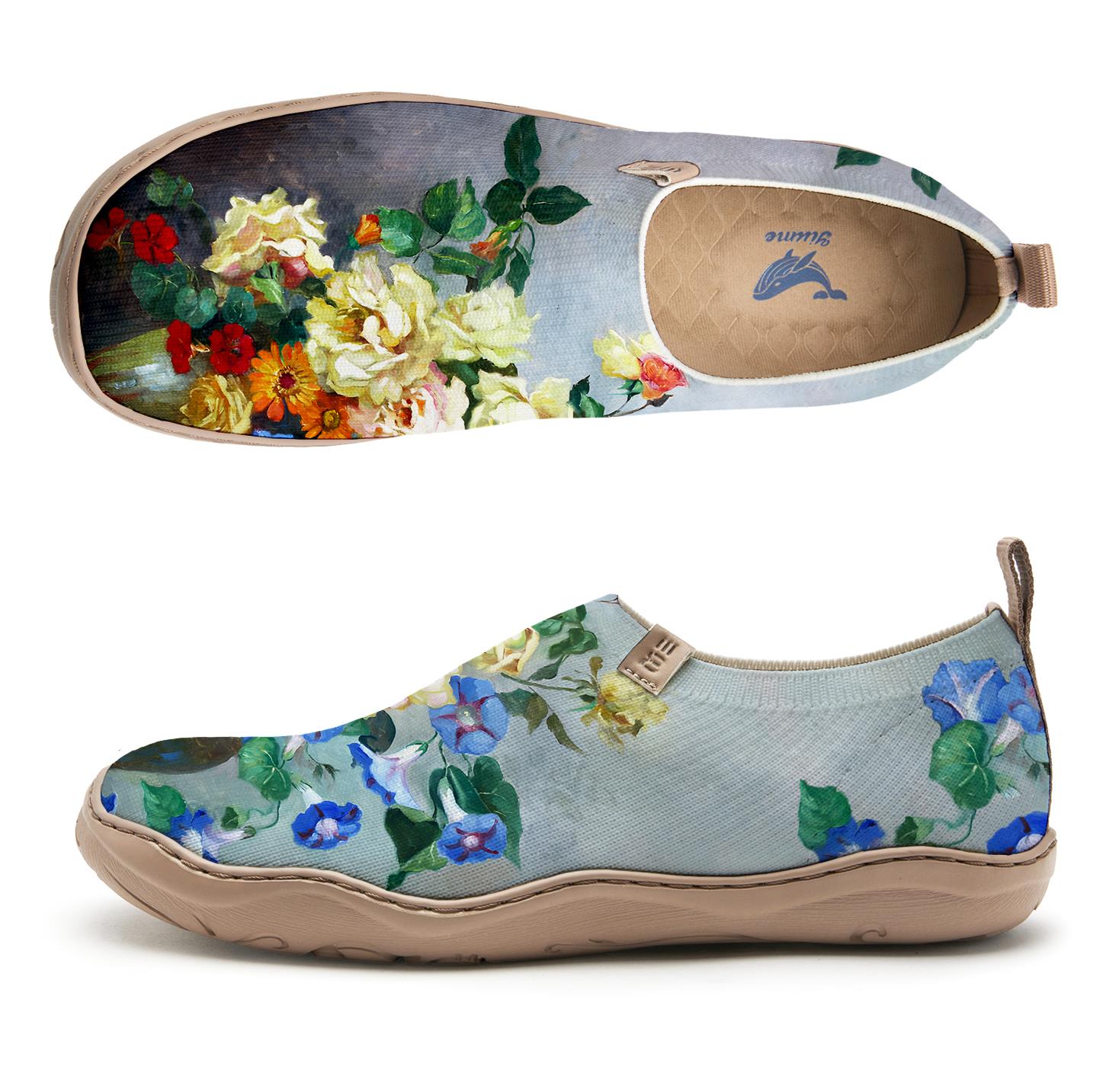 Yiume Frauenkunst Slip-on-Schuhe bequemes atmungsaktives Strick-Freizeitschuh, Vintage Bouquet Hawaiian Blumenhemd