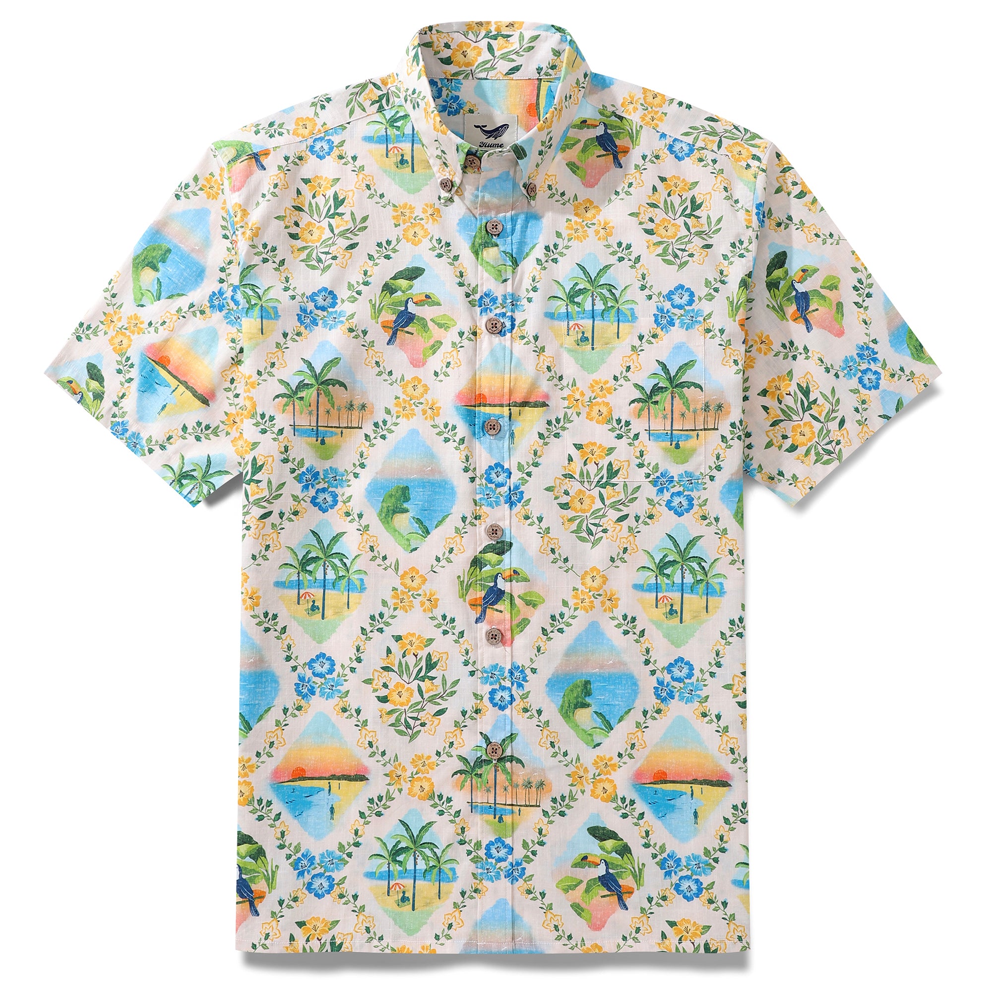 Hawaiian Hemd für Männer Hawaiian Szenen Button-Down-Shirt Kurzarm 100% Baumwollhemd