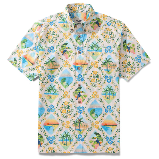Hawaiian Hemd für Männer Hawaiian Szenen Button-Down-Shirt Kurzarm 100% Baumwollhemd