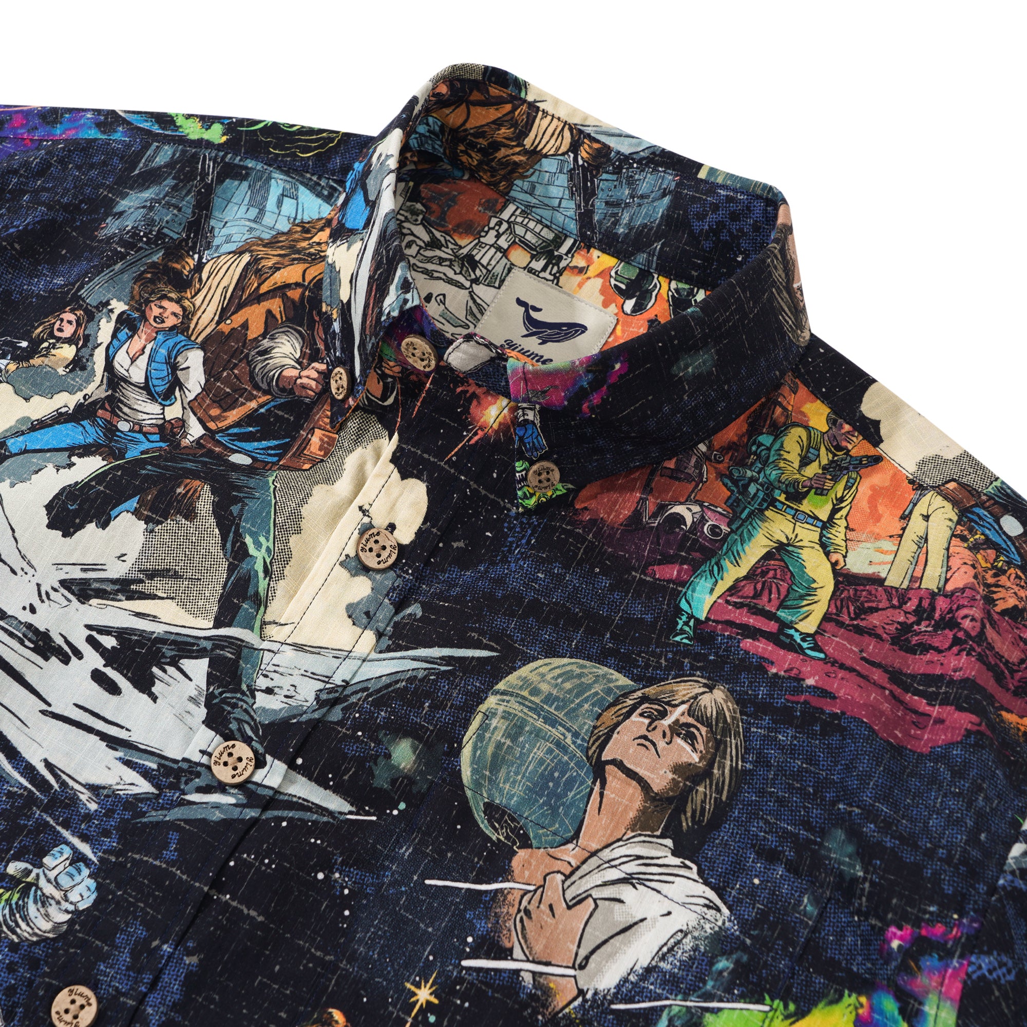 Herren Retro Hawaiian Shirt der 1930er Jahre Astronauten Shirt Kurzarm Button-Down 100% Baumwolle Blau Aloha Galaktische Quest