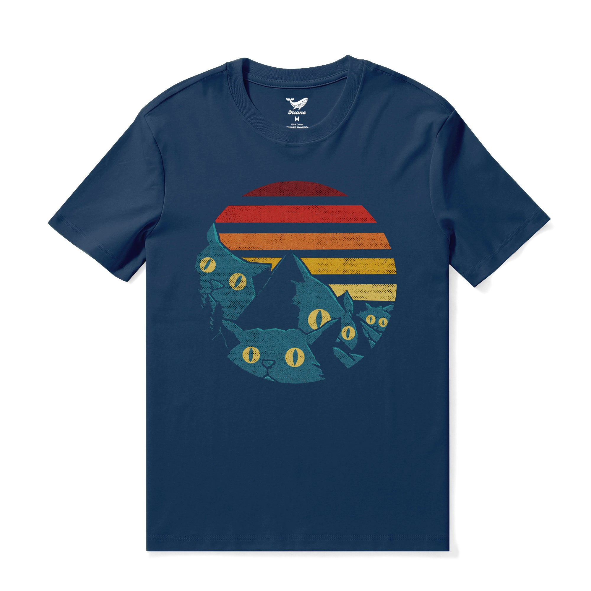 T-shirt hawaïen pour hommes Vibes vintage T-shirt chat col rond 100 % coton - BLEU MARINE