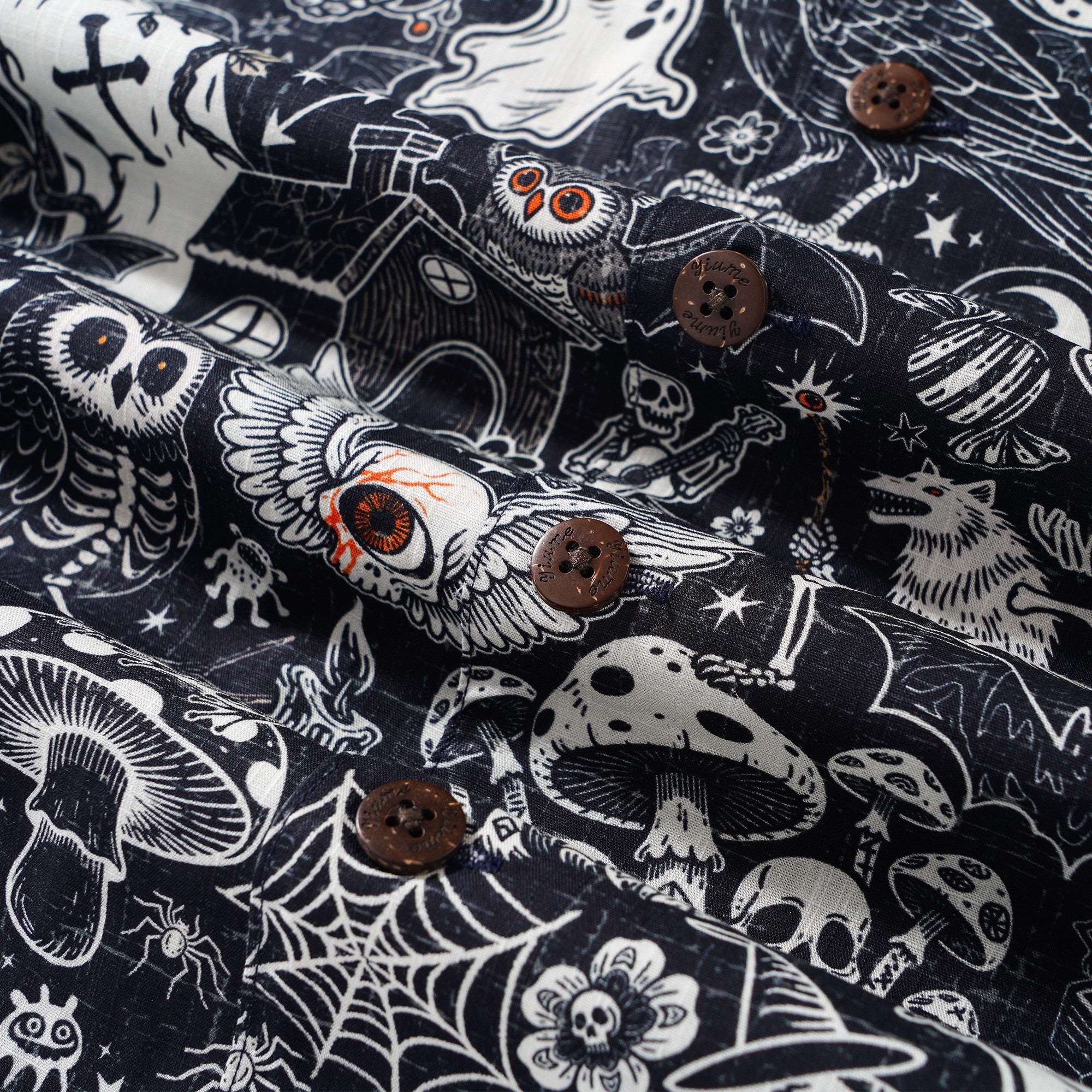 Men's Halloween Shirt Skull Hawaiian Shirt Short Sleeve Camp Collar 100% Cotton Black Halloween Bash