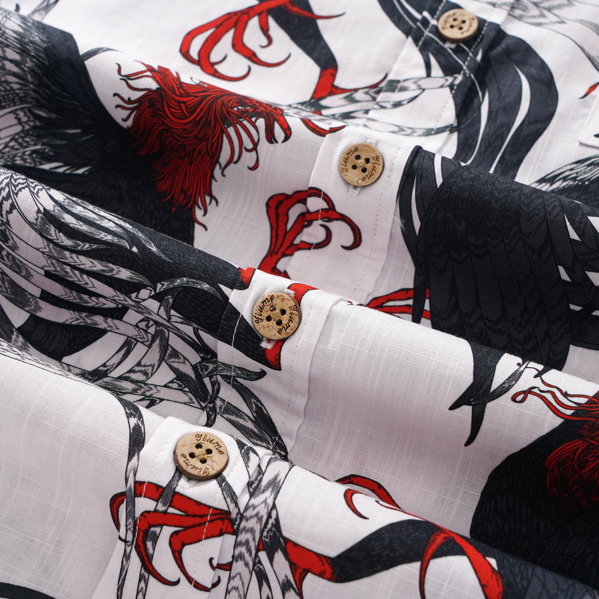 Men's Hawaiian Shirt Short Sleeve Button-down 100% Cotton Aloha Red - Crested Phantom By Feanne