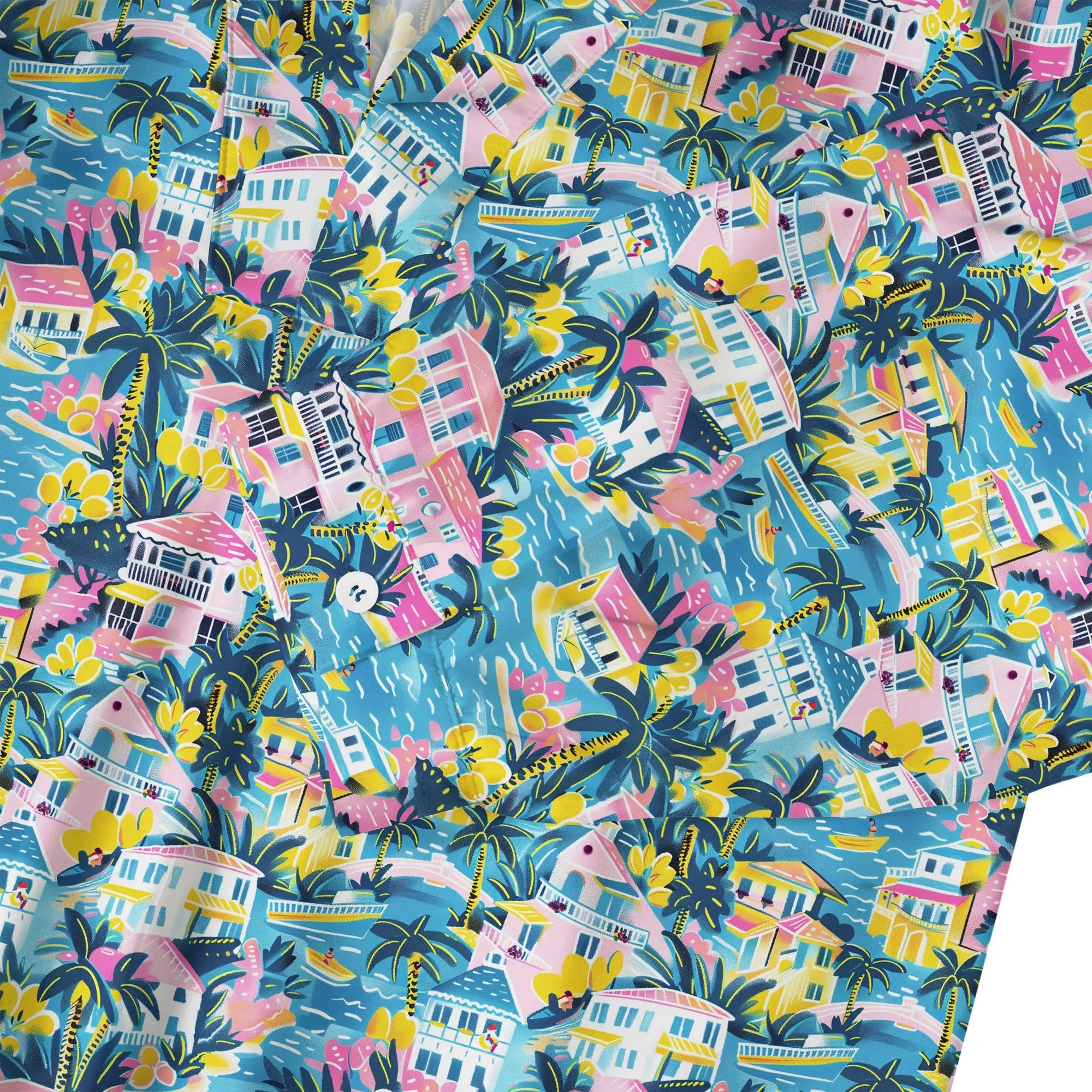 Side view of women's aloha macaron art shirt, 3/4 sleeve