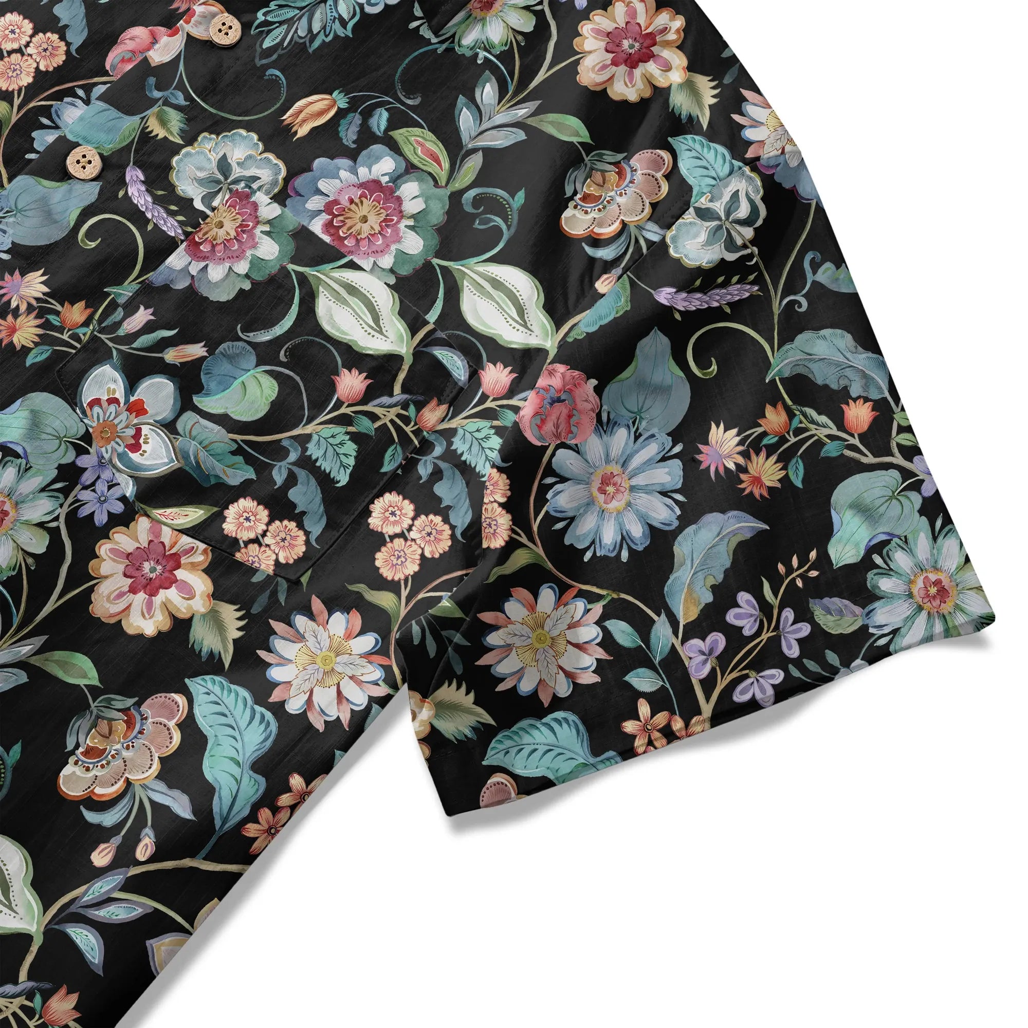 Men's Hawaiian shirt, black garden splendor, resort wear