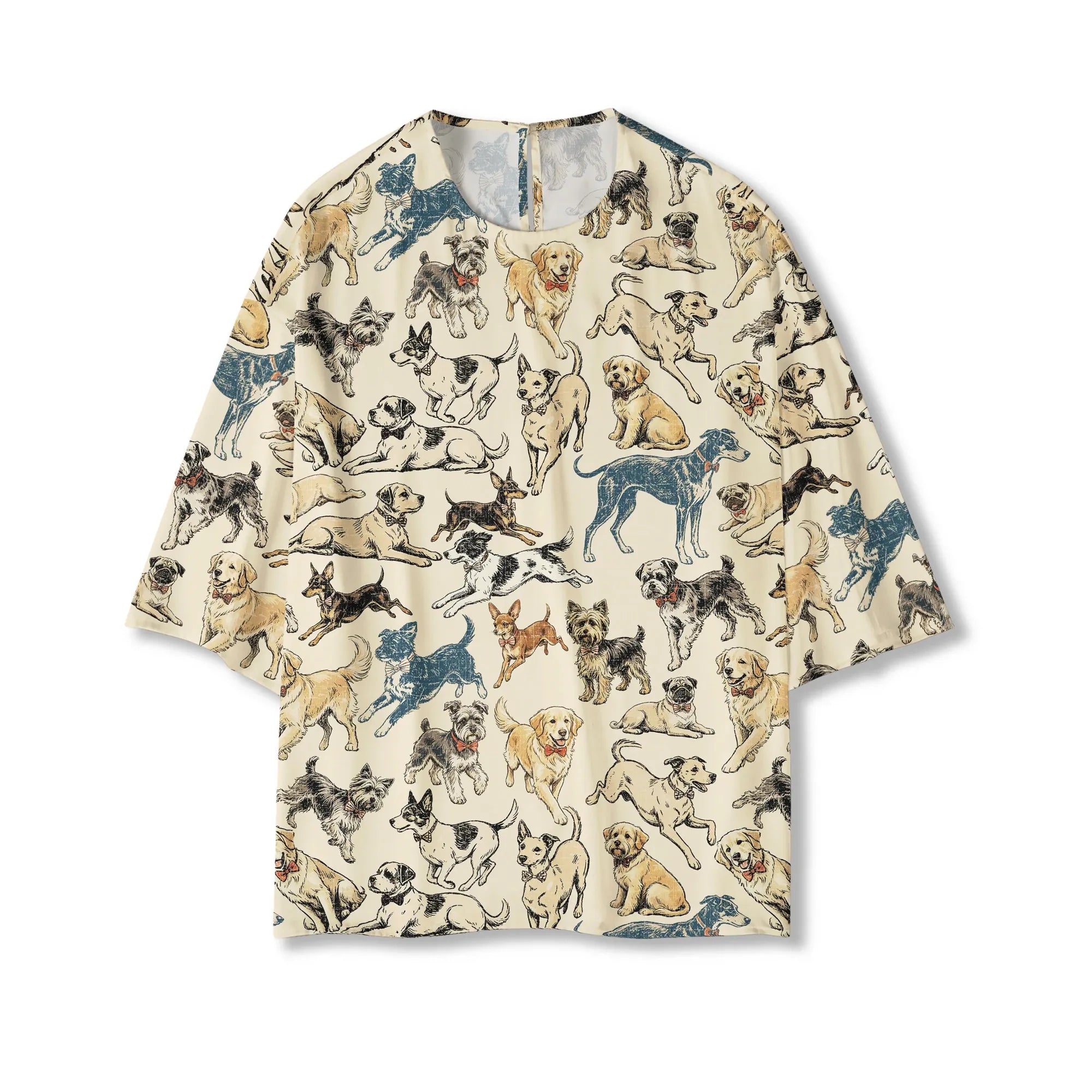 Yellow Aloha Dog Print Blouse with bow tie detail
